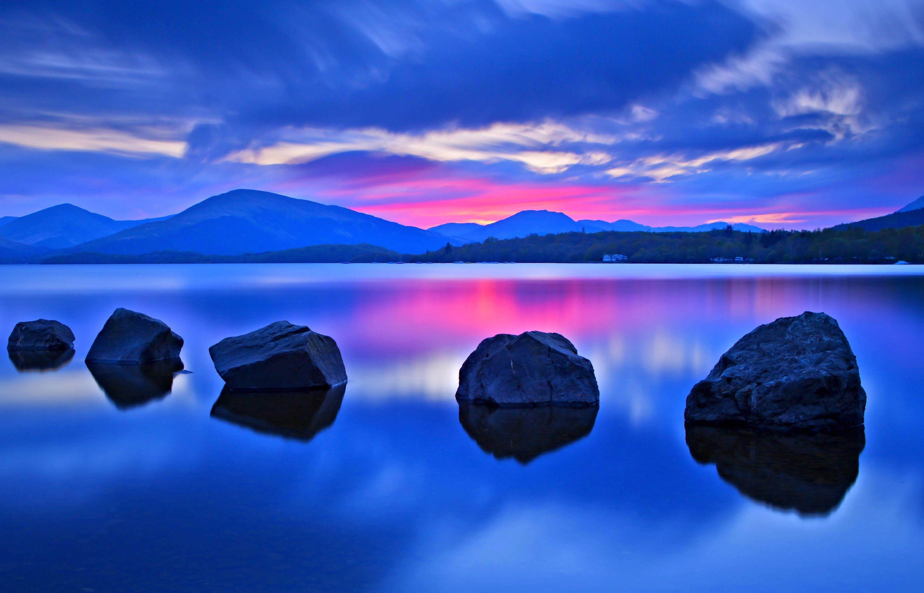 Lakes: Tranquil Lake Dusk Sunset Blue Peaceful Sky Scenic Pink