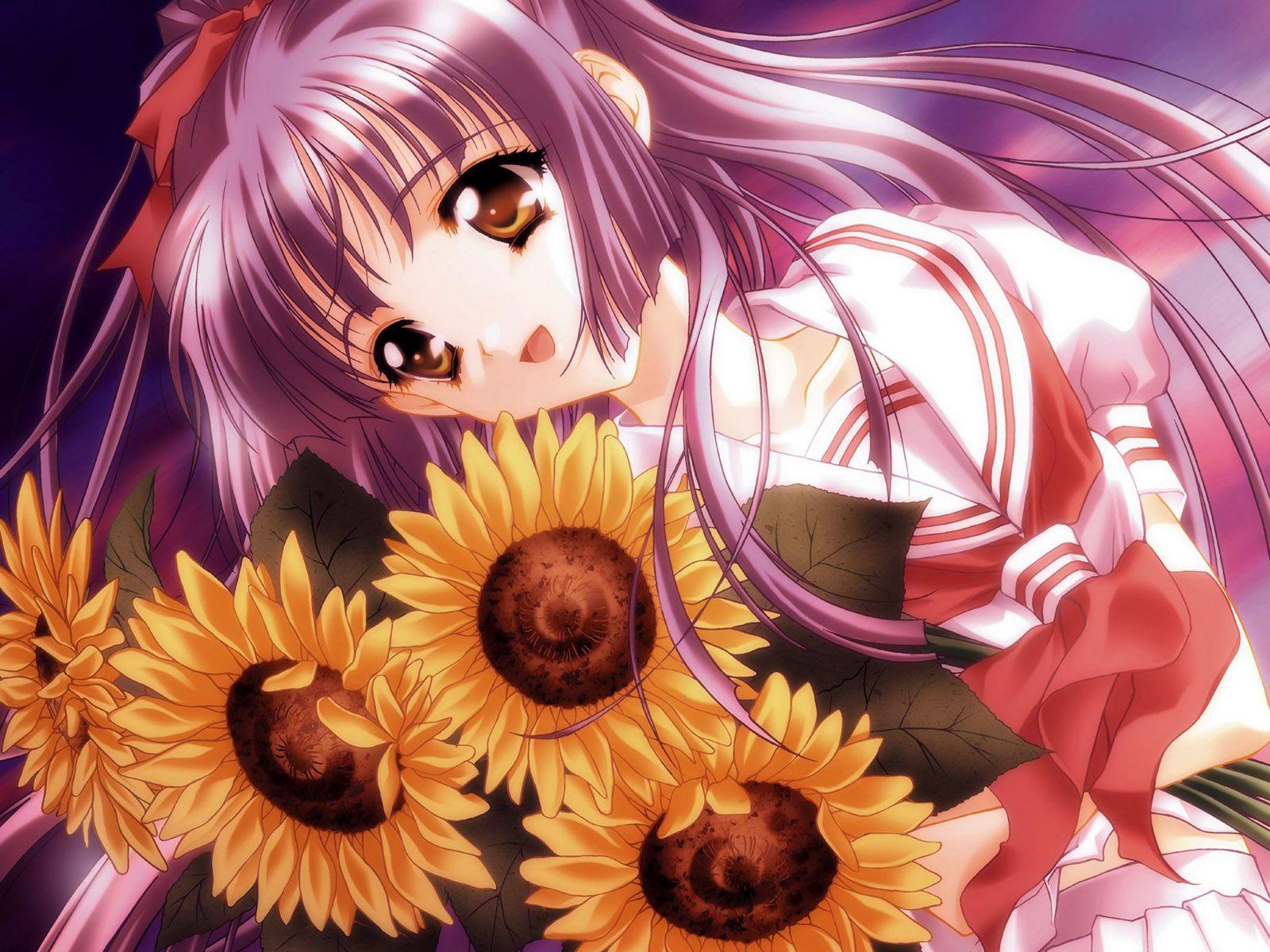 Anime Girls Flowers Wallpaper