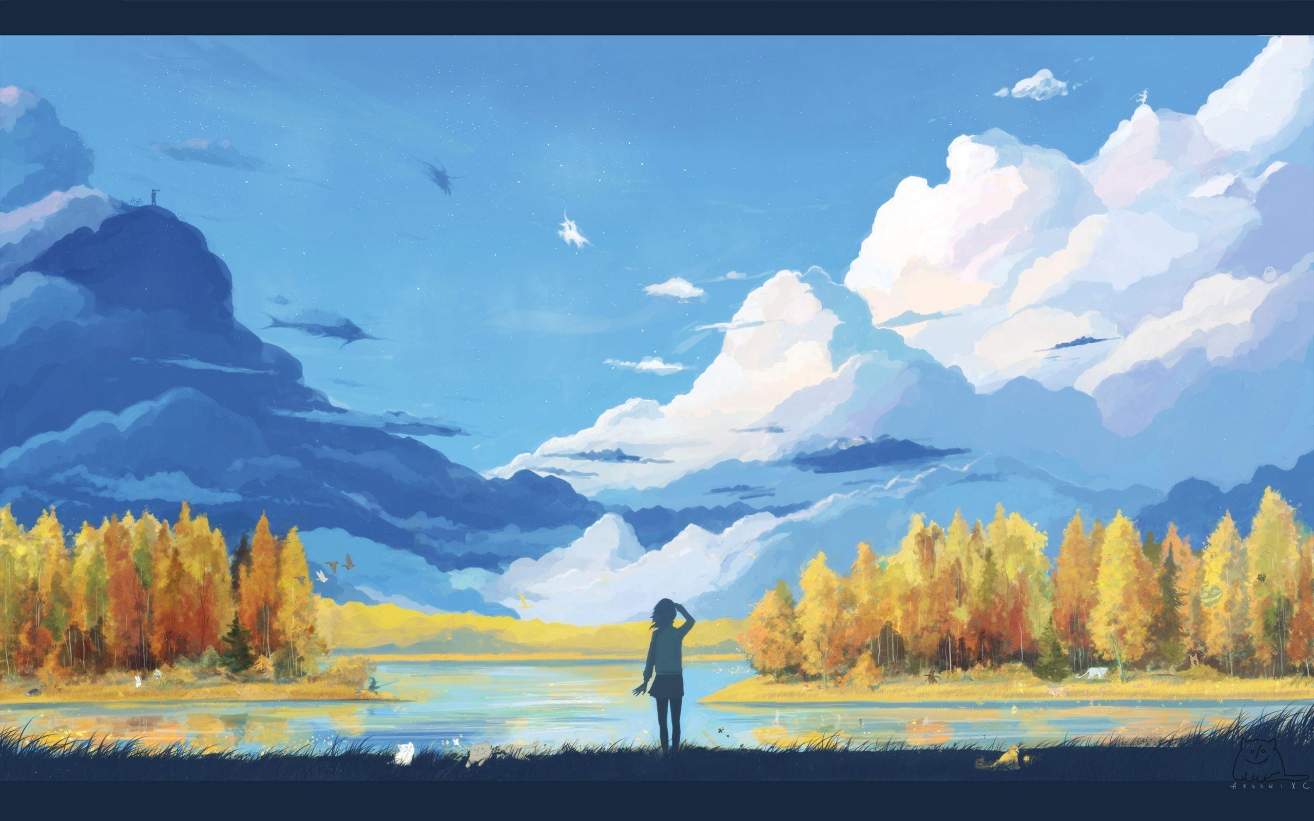 Anime Art Scenery With Girl Wallpaper Desktop Wallpaper
