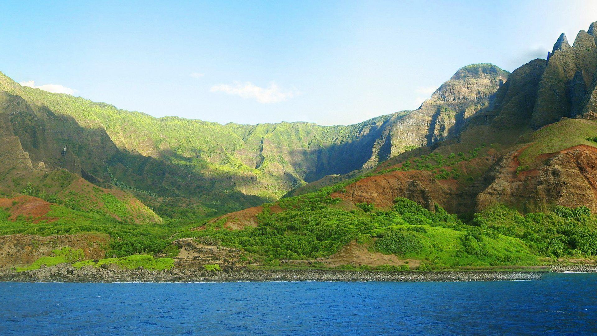 Mountains: National Hawaii Island Kaui Real Coast Pali State Park
