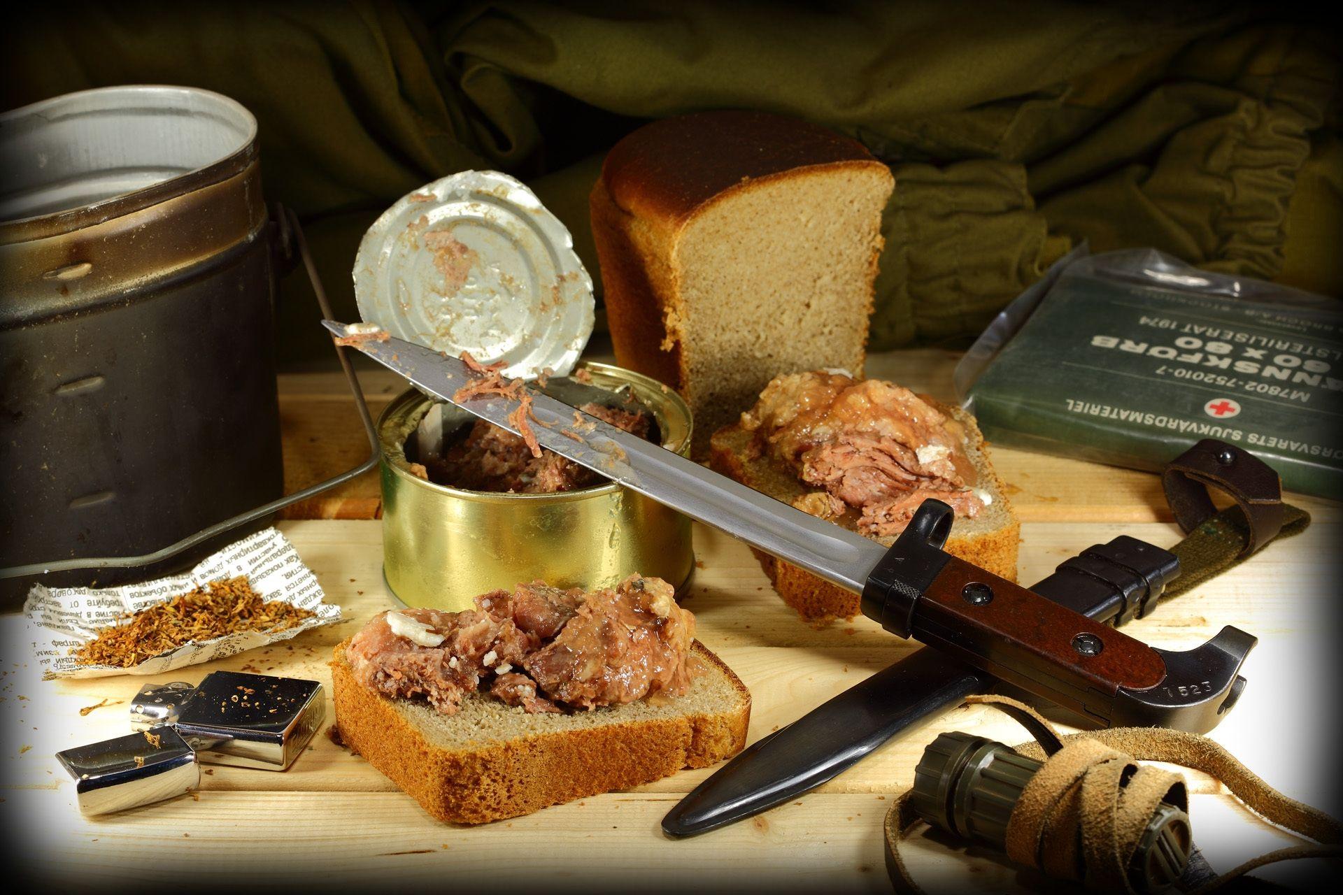 Wallpaper Canned food, Knife, Bread, Tobacco, Army HD, Picture, Image