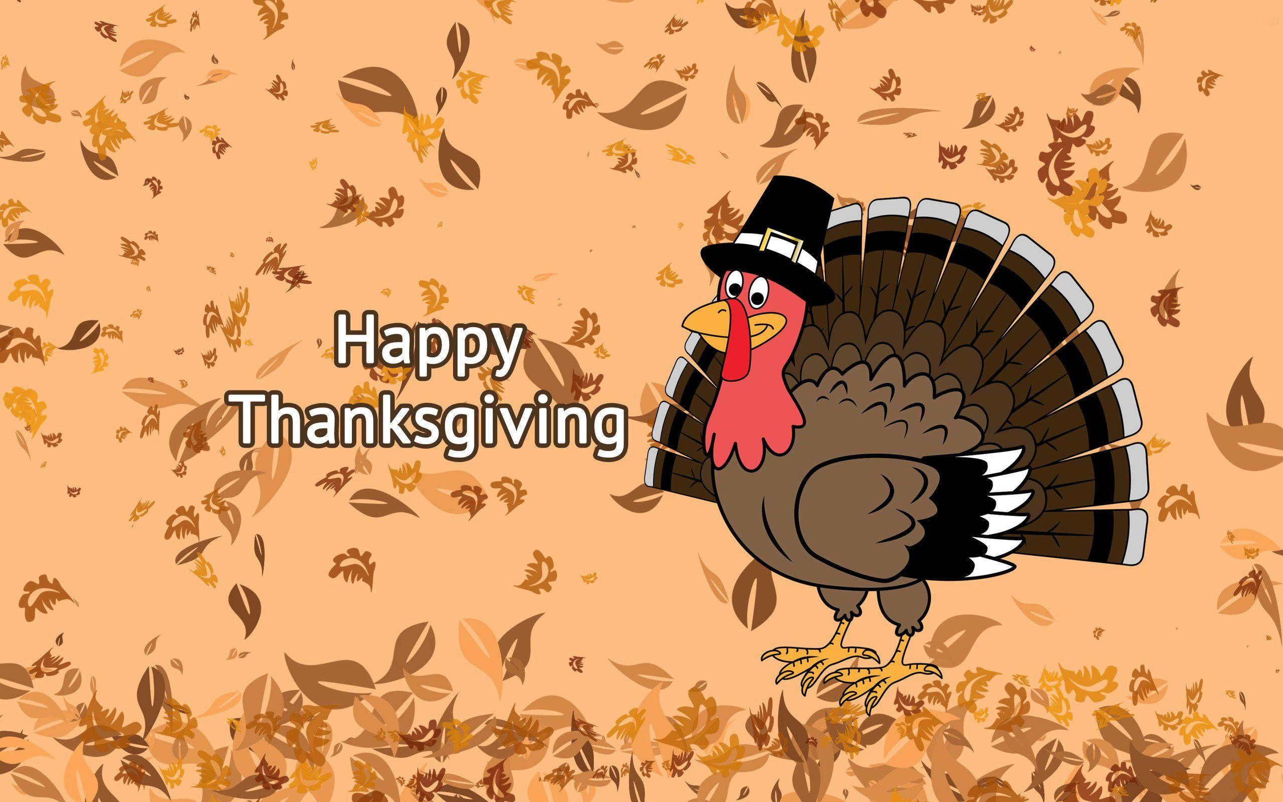 Happy Thanksgiving Day Falling Leaves On Turkey Background HD