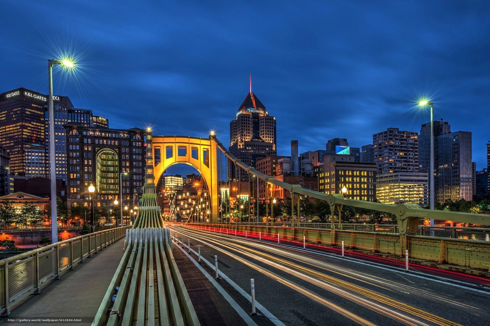 Download wallpaper Pittsburgh, city, bridge, night free desktop