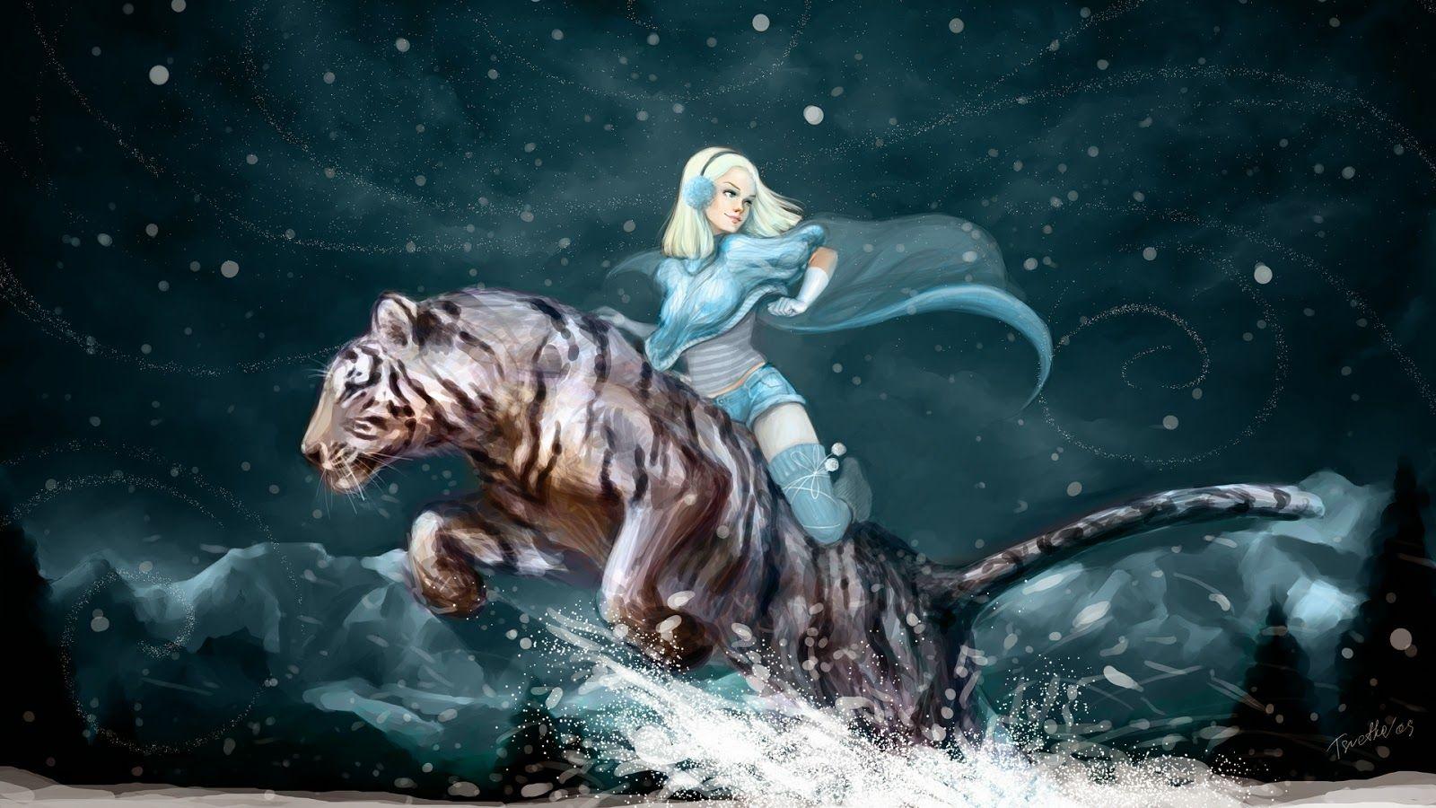 Girl Riding Tiger Anime Wallpaper Wallpaper HD