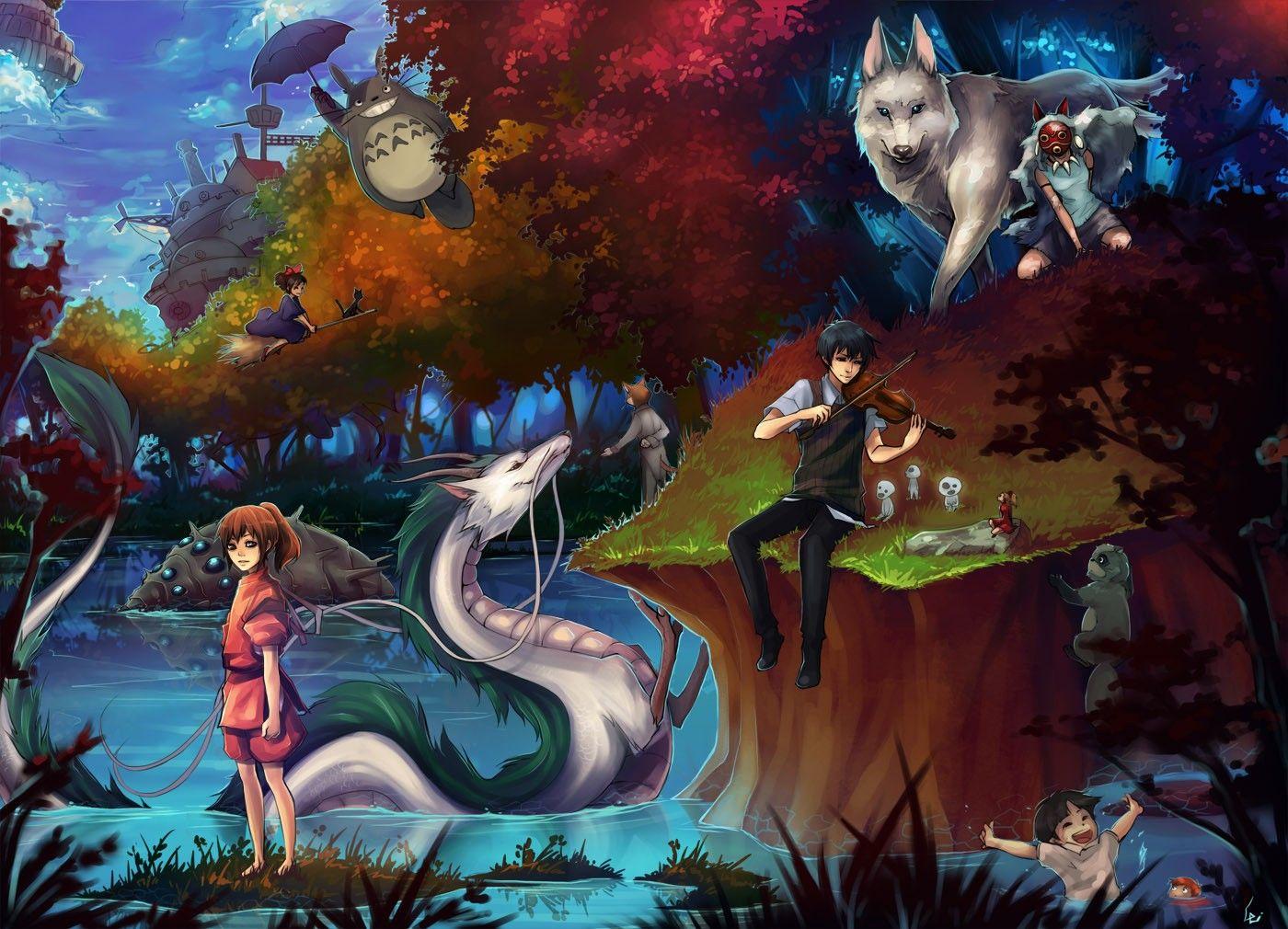 Wallpaper, illustration, anime, Spirited Away, dragon, Princess