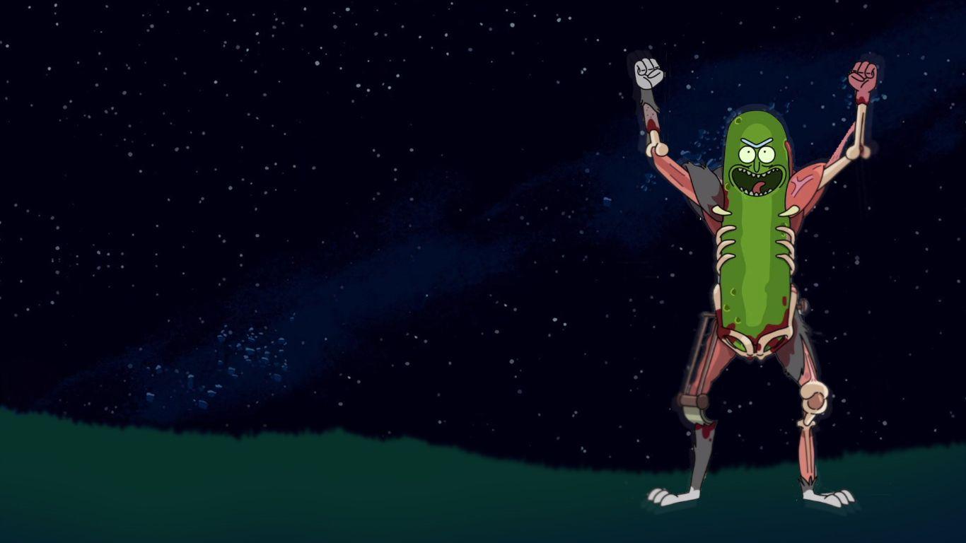Pickle Rick Wallpaper (Space Text)