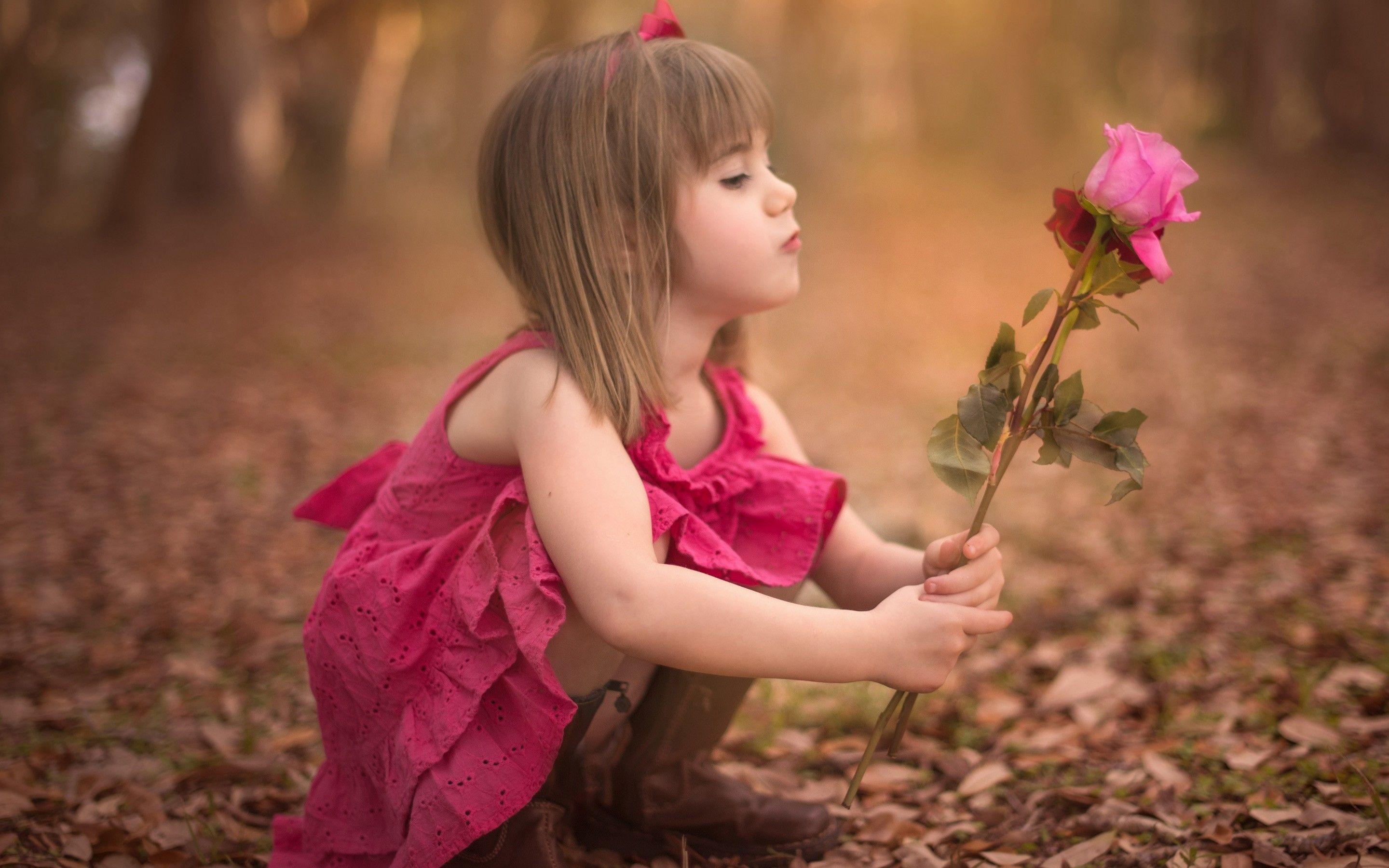 Wallpaper.wiki Cute Baby Girl With Roses HD Background PIC