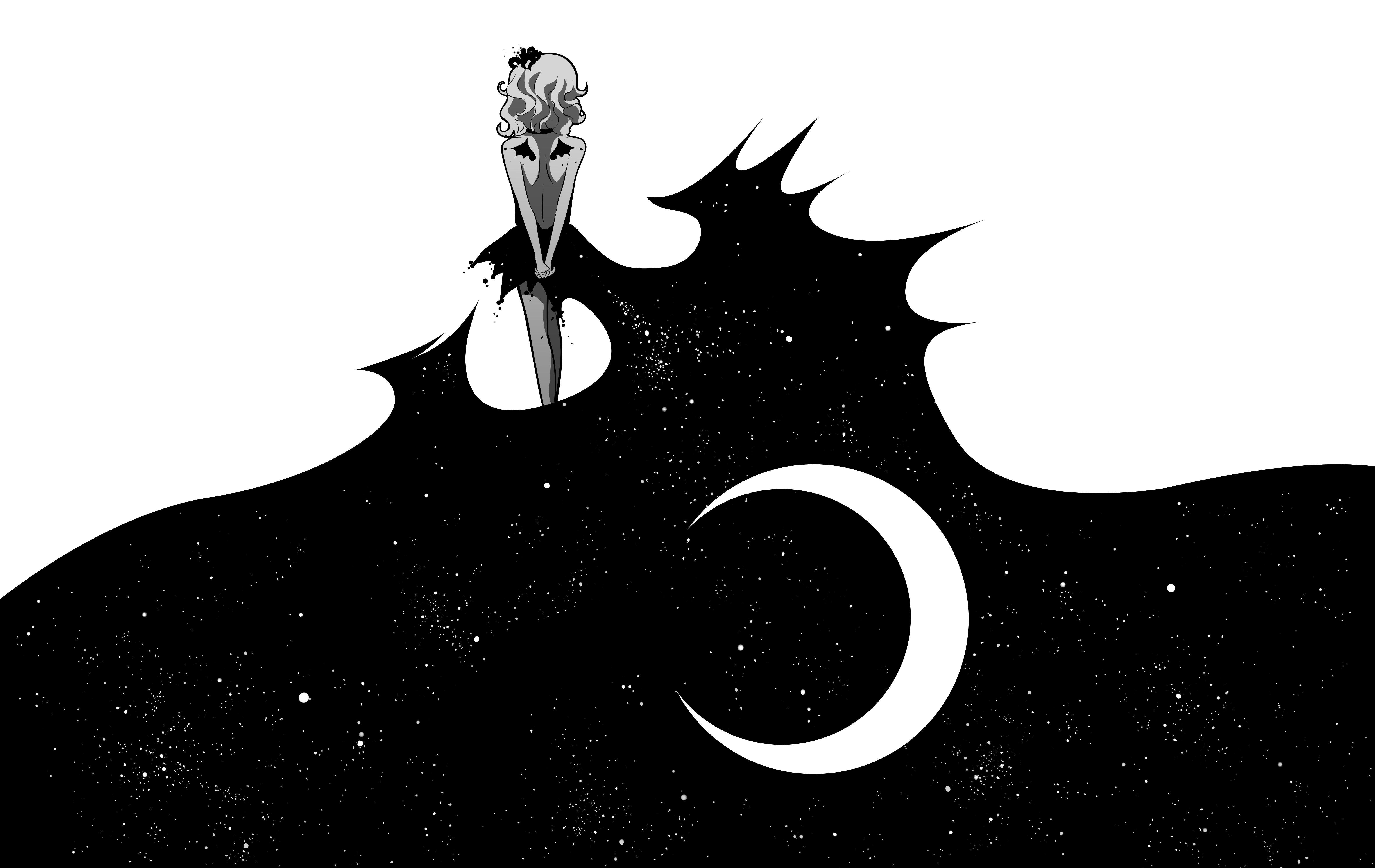 Wallpaper Anime Art Moon Girl Black White X On Full HD Pics Of