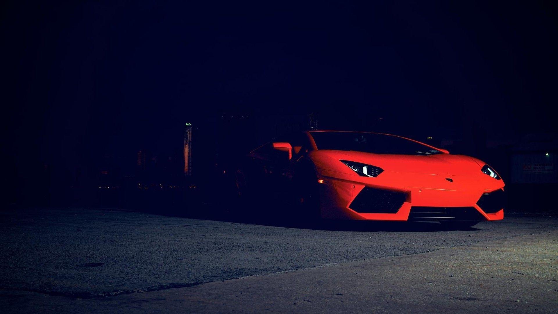 Red Lamborghini in the dark wallpaper and image