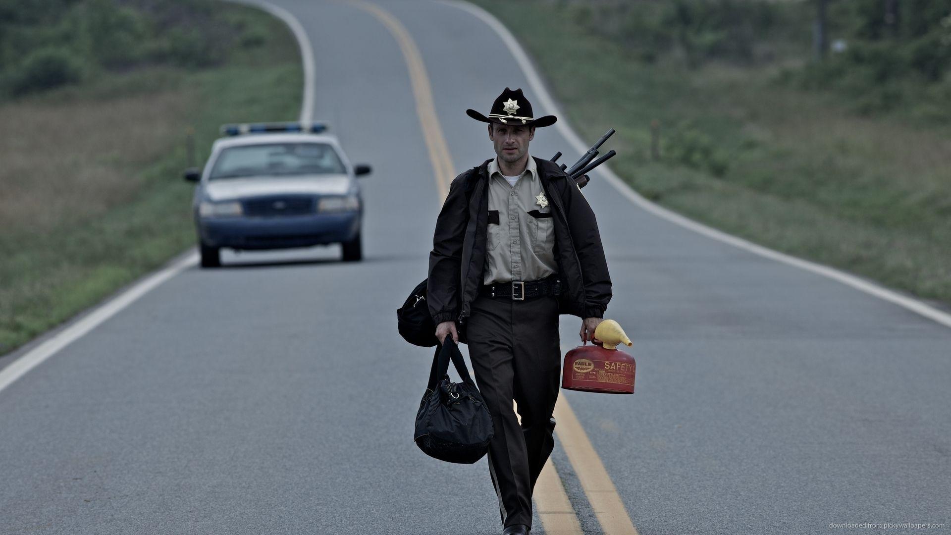 Download 1920x1080 The Walking Dead Sheriff Walking On The Road