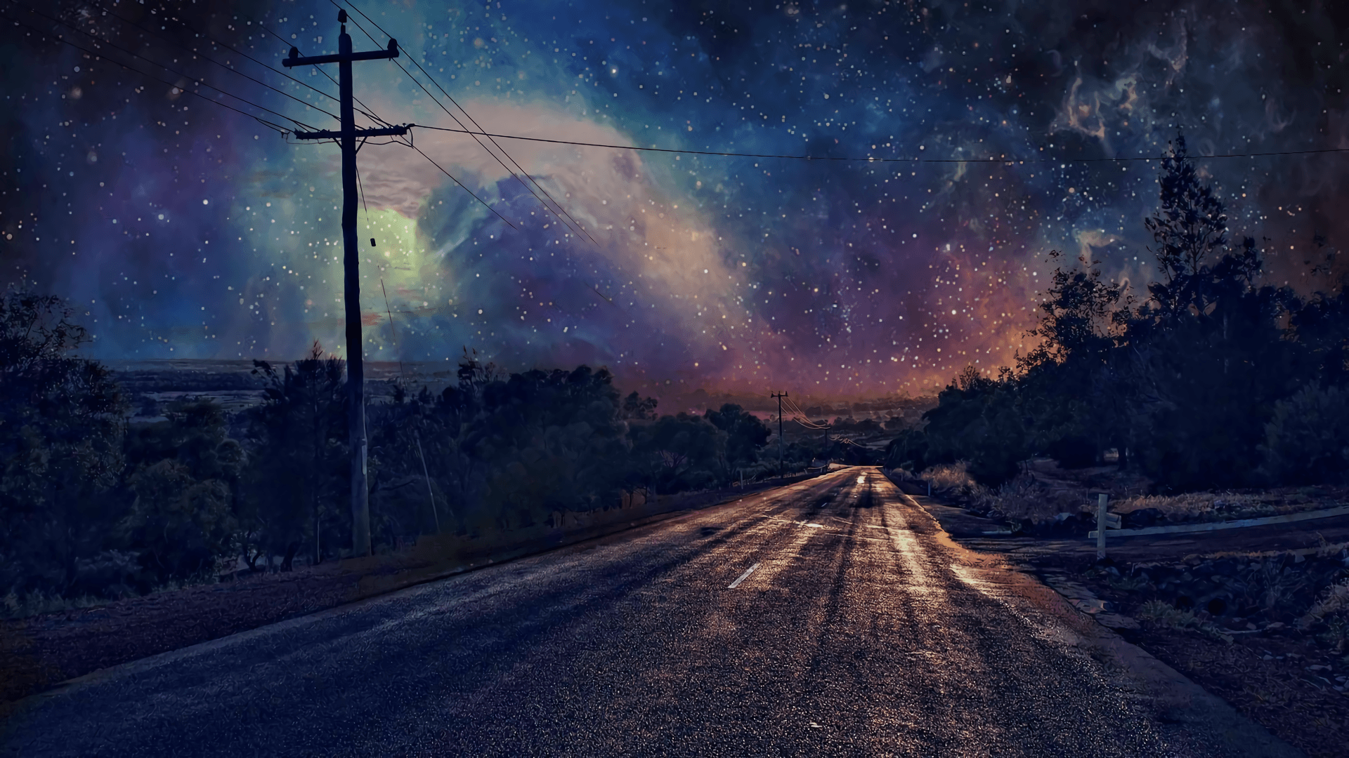 Road on Starry Night HD Wallpaper. Background Imagex1080