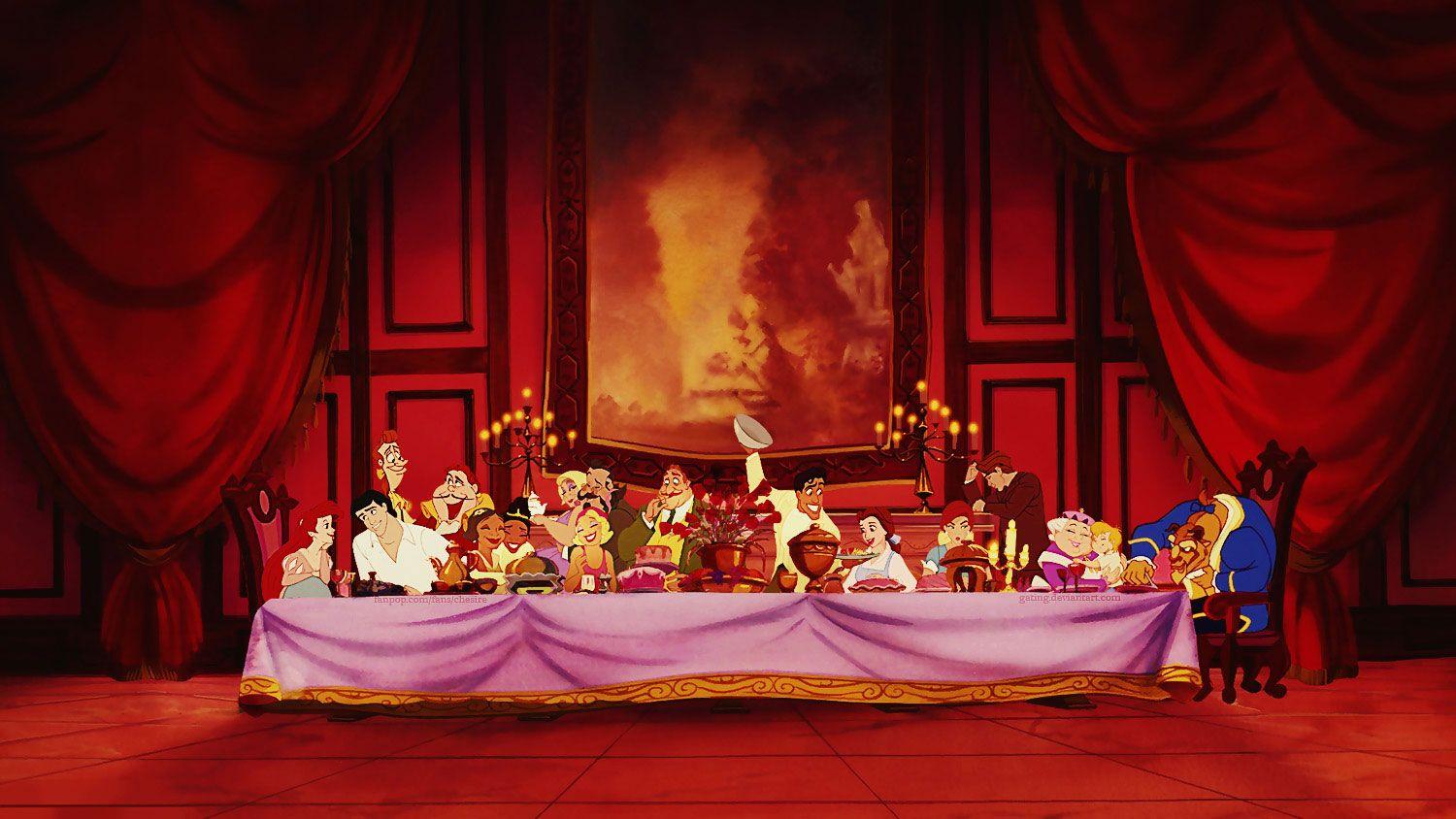 Disney Thanksgiving desktop wallpaper background with Ariel, Belle