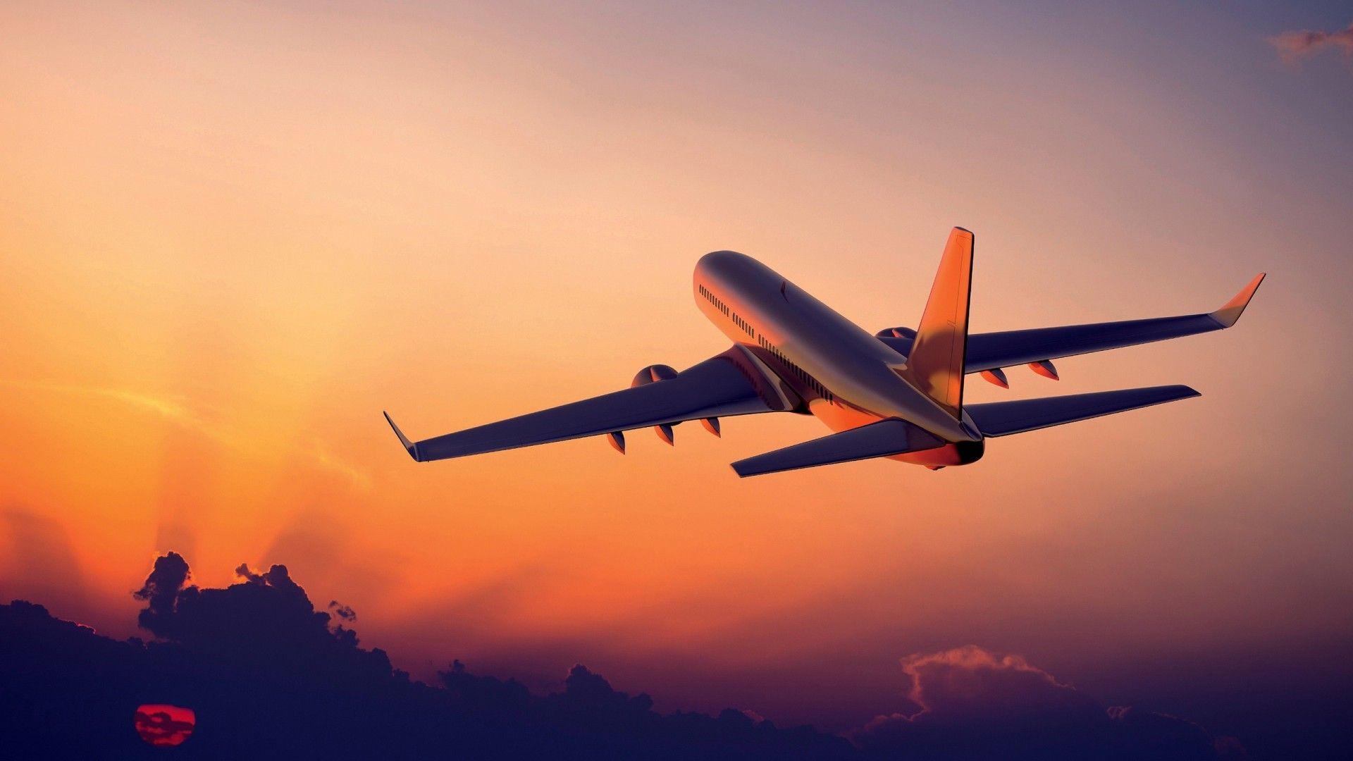 Airplane Take Off at Sunset HD Wallpaper Free Download