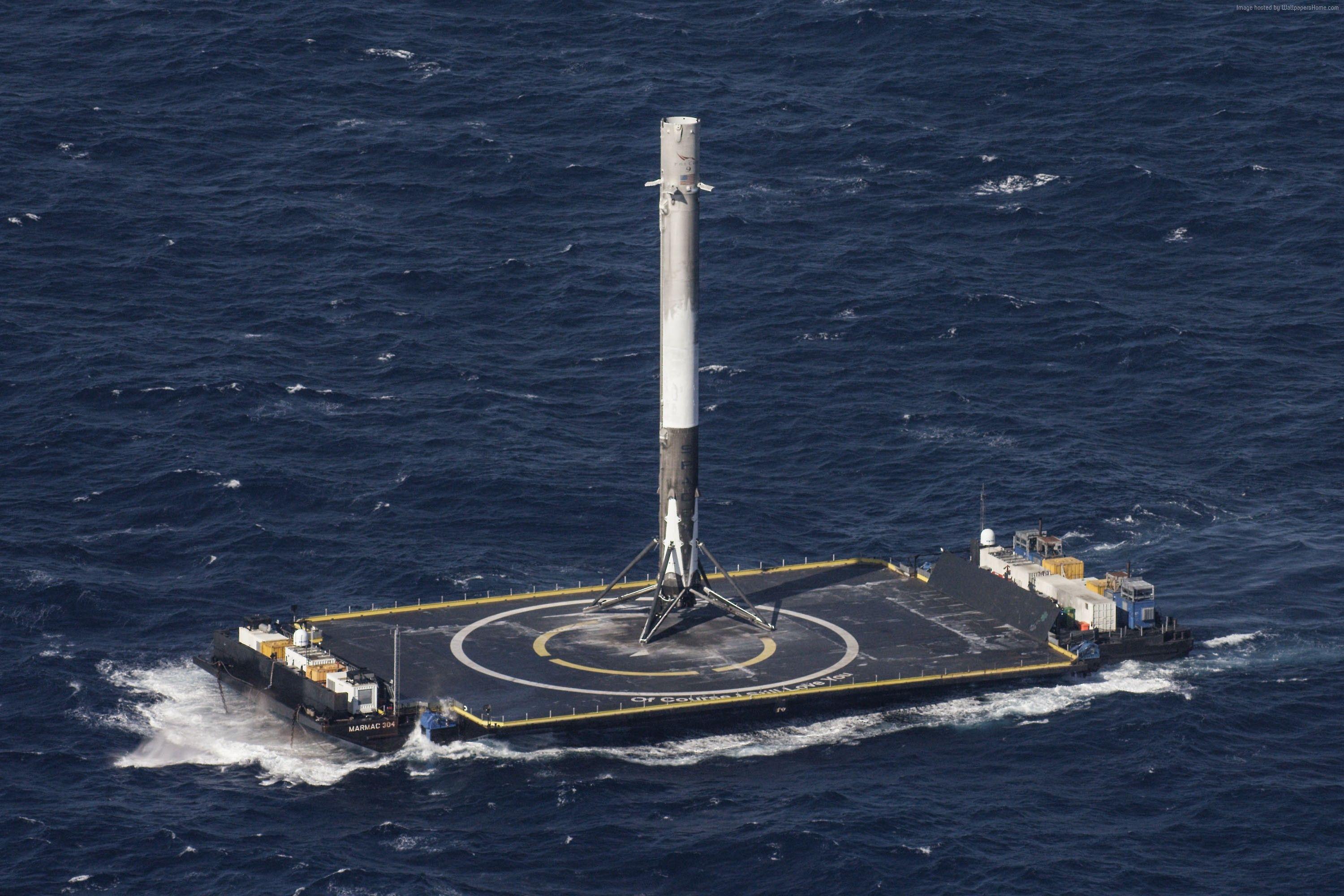 Wallpaper SpaceX, ship, sea, platform, rocket, Space
