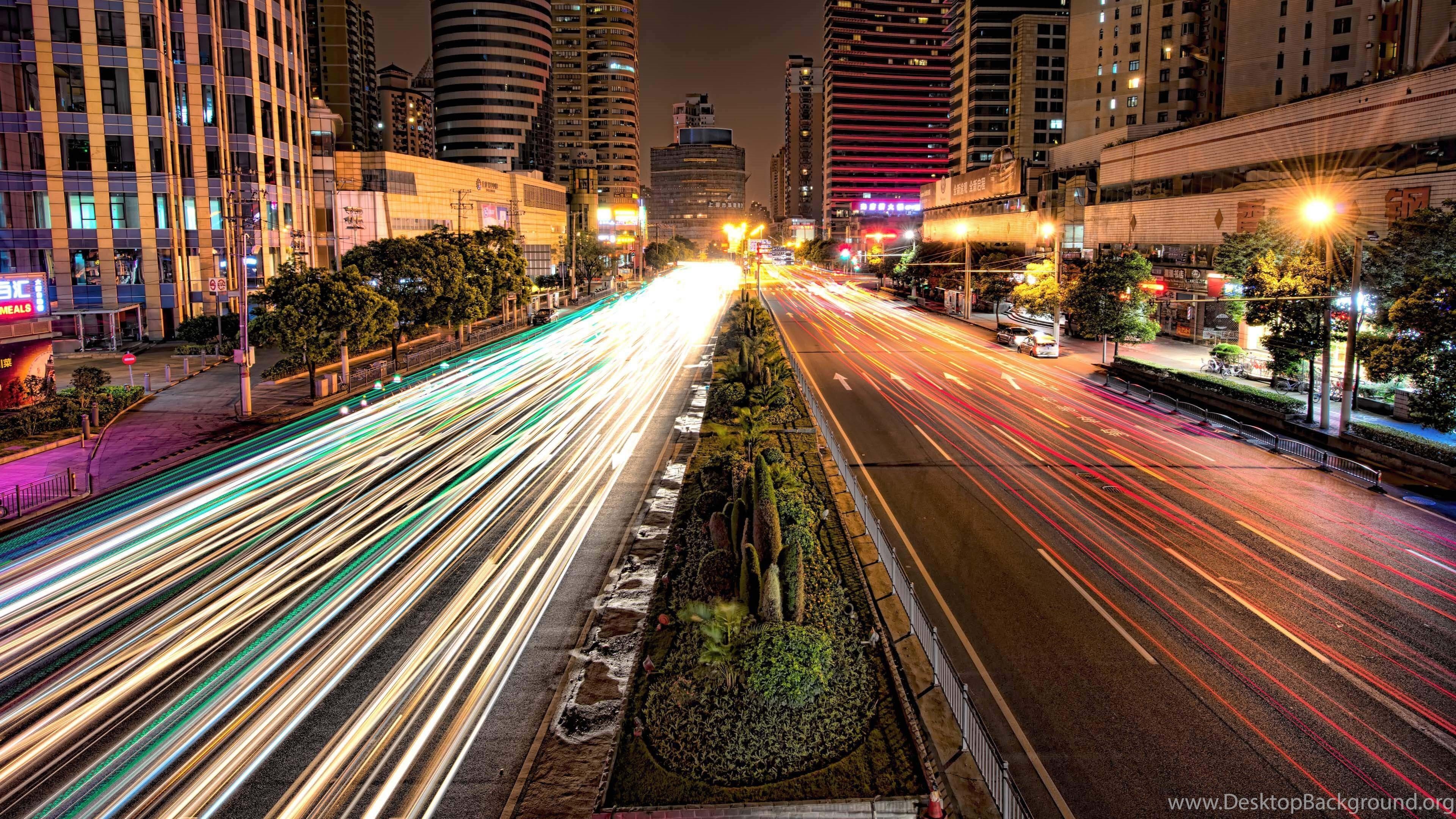 Download Busy Road In Shanghai At Night HD Wallpaper For 4K 3840