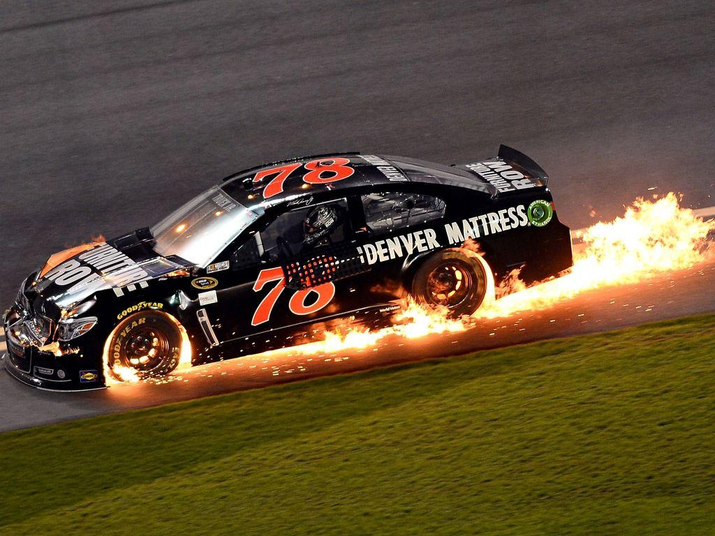 Martin Truex Jr's car in flames