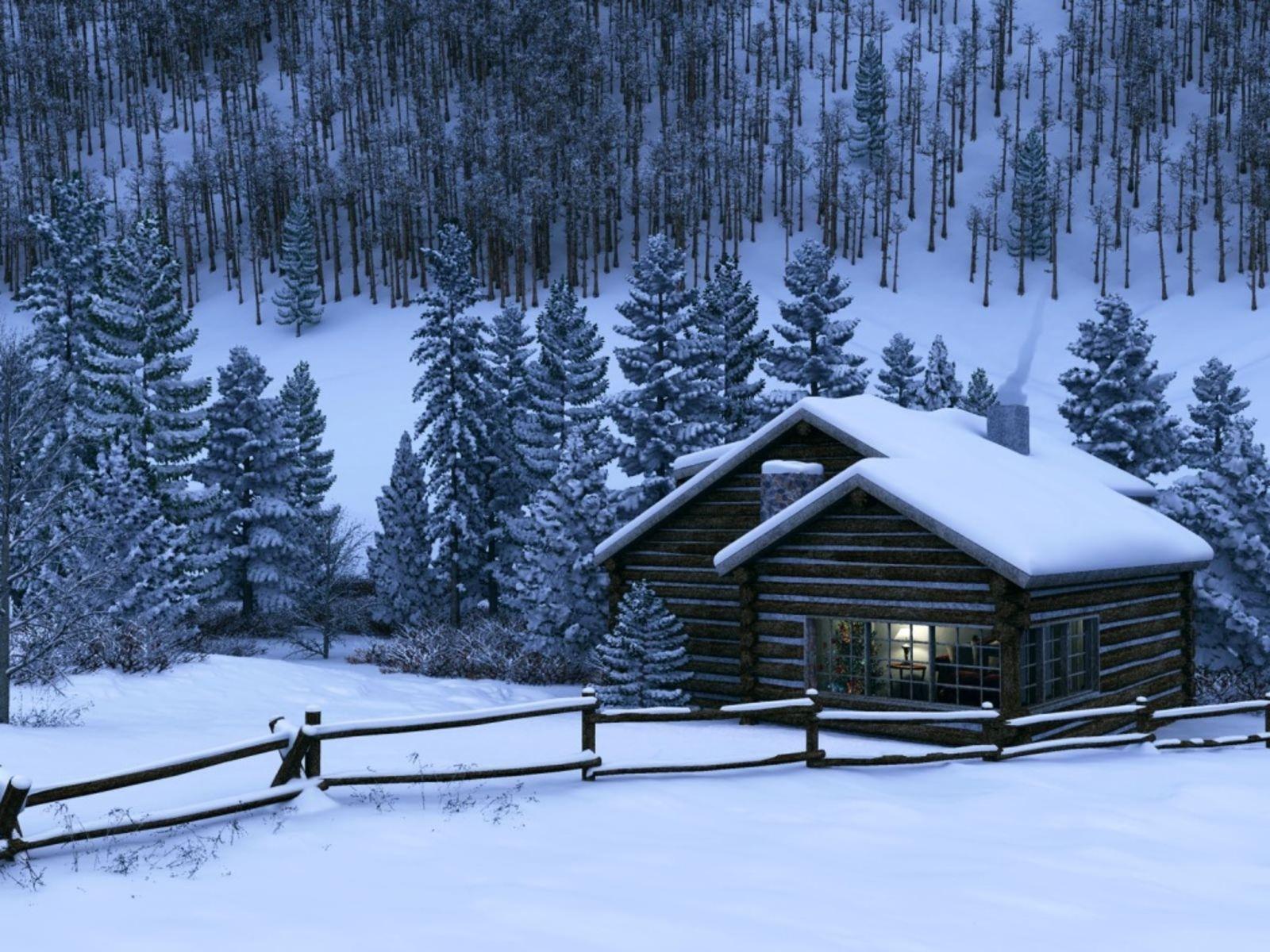 Деревянный дом в лесу зимой