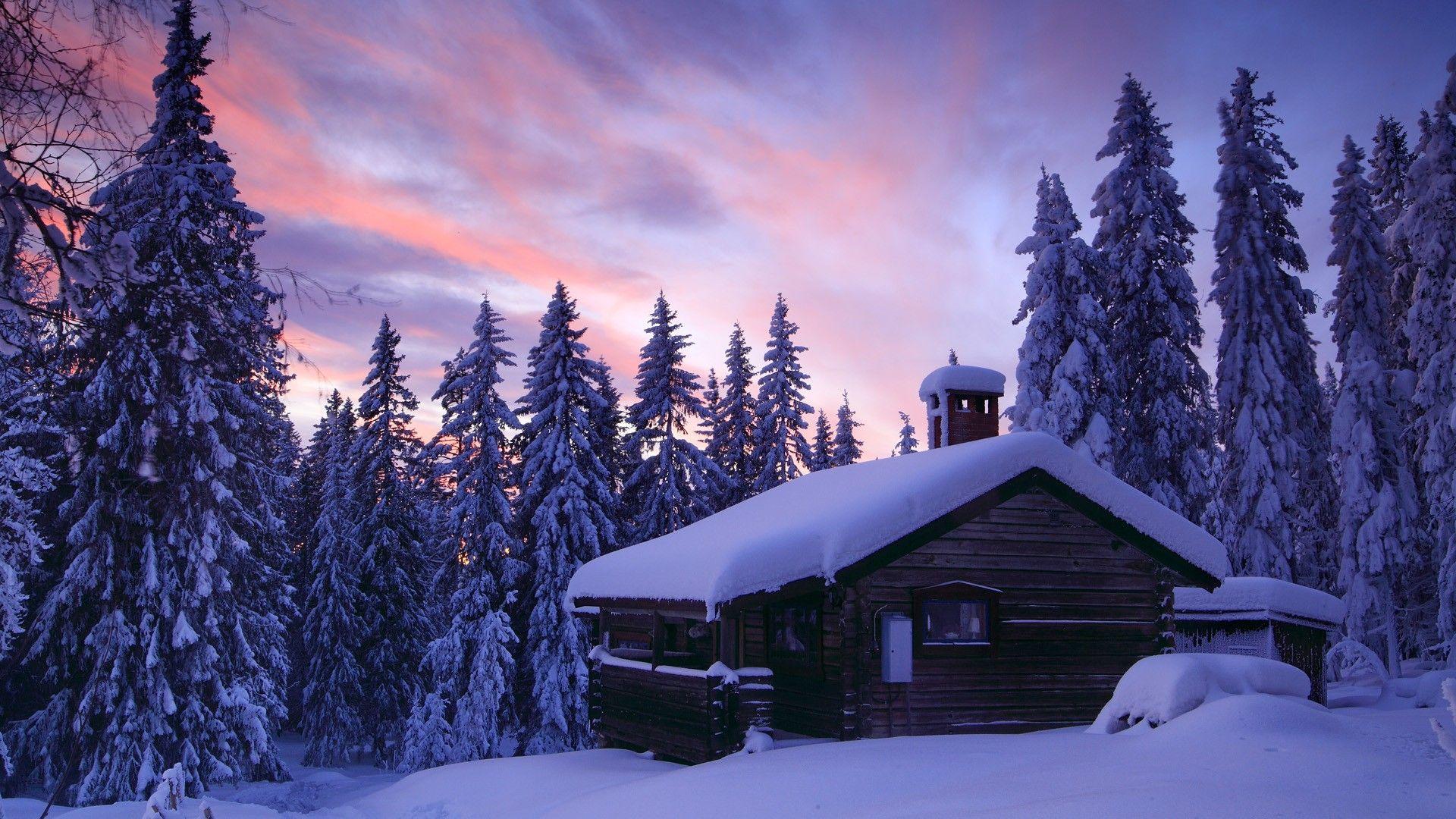 Log, Cabin, In, The, Wood, In, Winter, High, Definition, Wallpaper