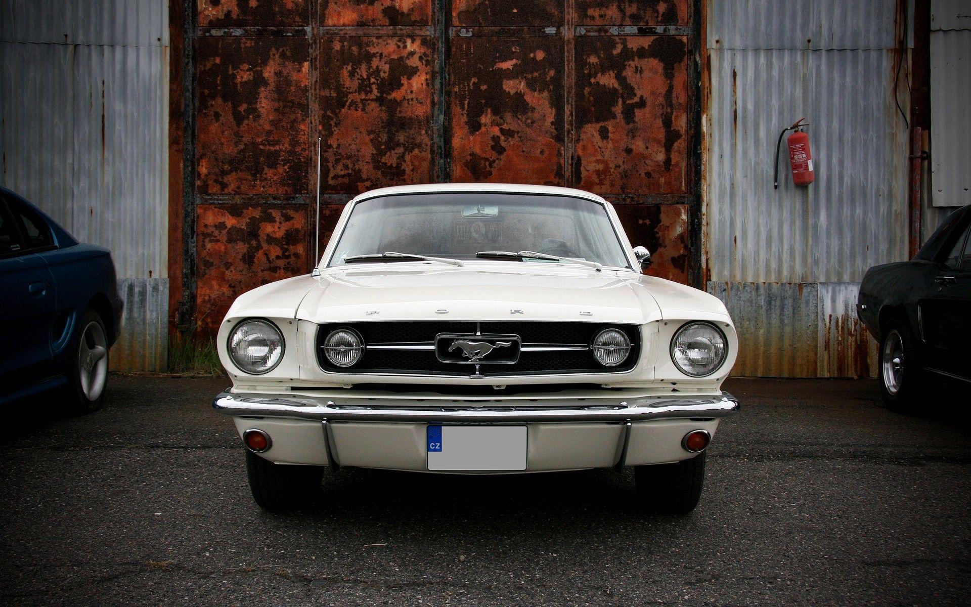 White Vintage Ford Mustang Front wallpaper. White Vintage Ford