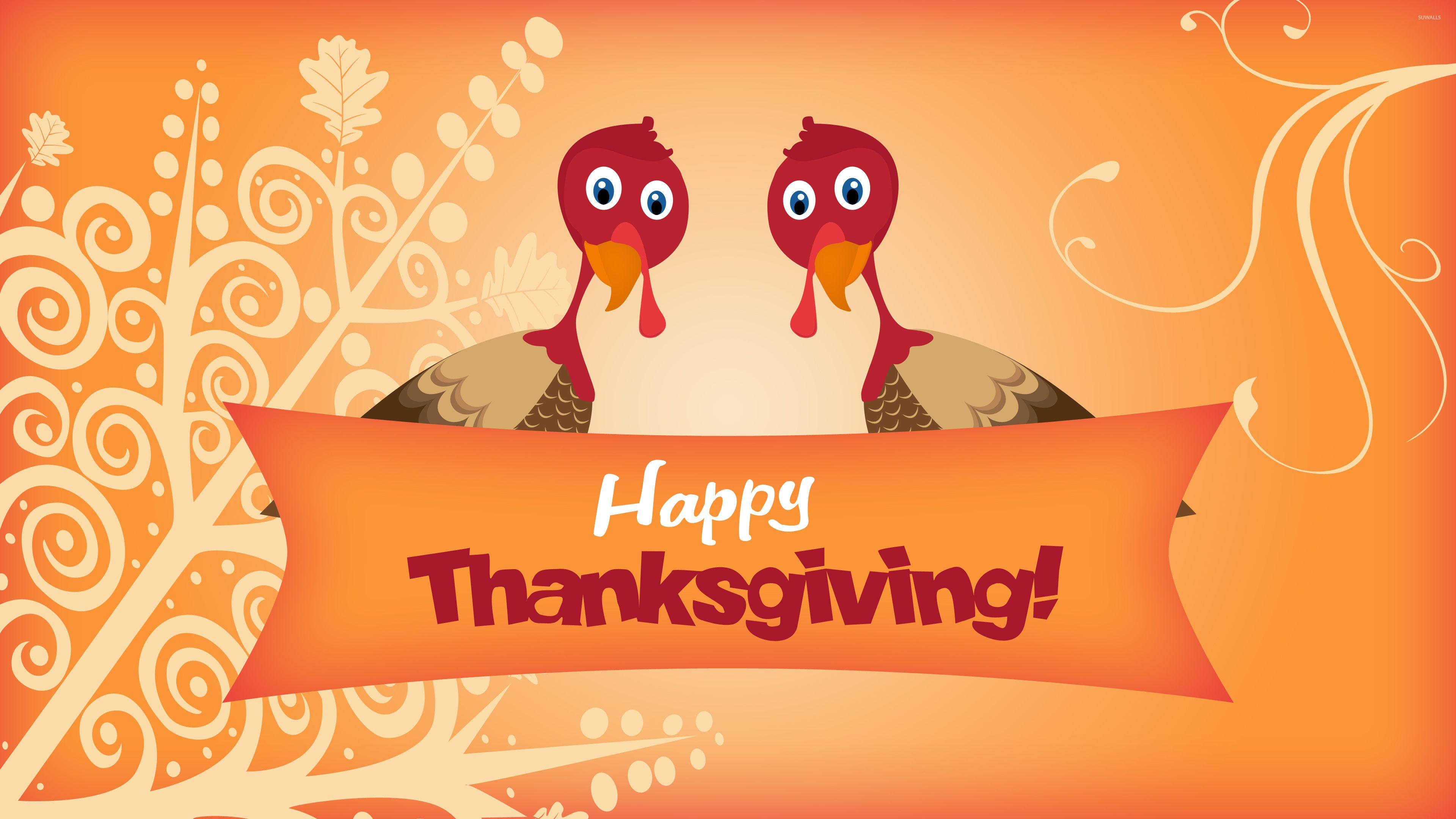 Two turkeys wishing you Happy Thanksgiving wallpaper