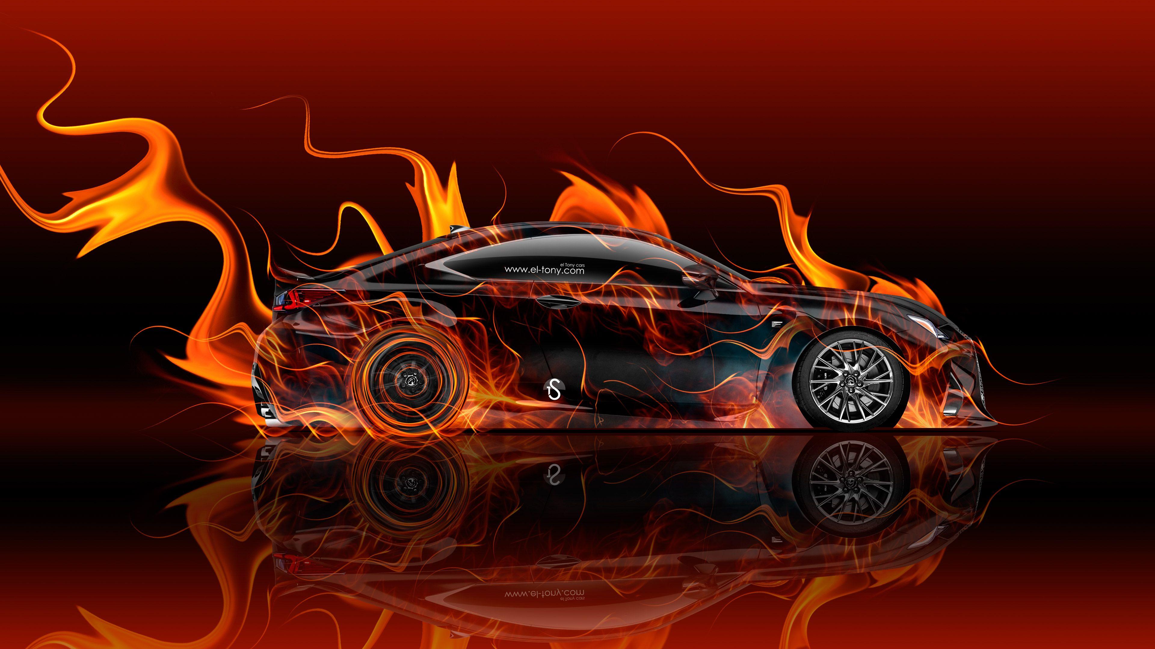 Lexus RC F Side Super Fire Flame Abstract Car 2016 Wallpaper El