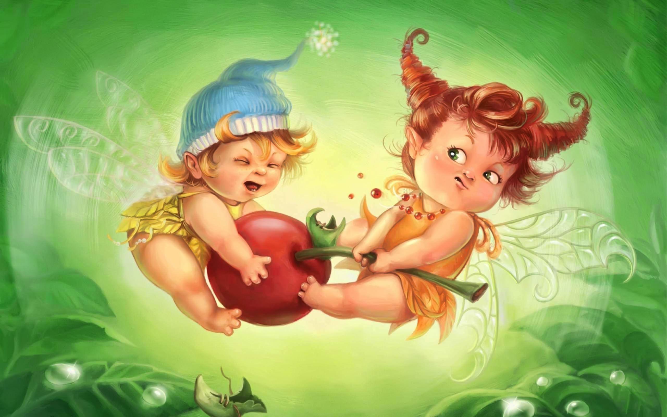 Fairy Children Fighting Over Cherries Wallpaper HD