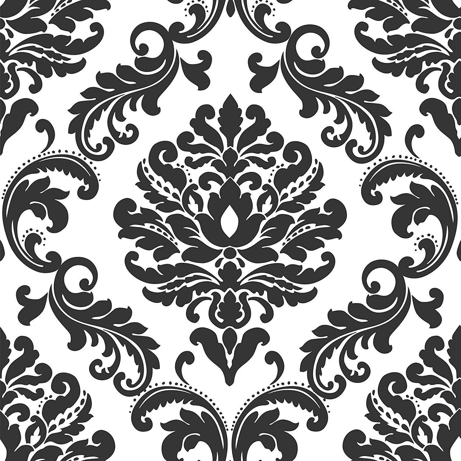Ariel Black and White Damask Peel And Stick Wallpaper