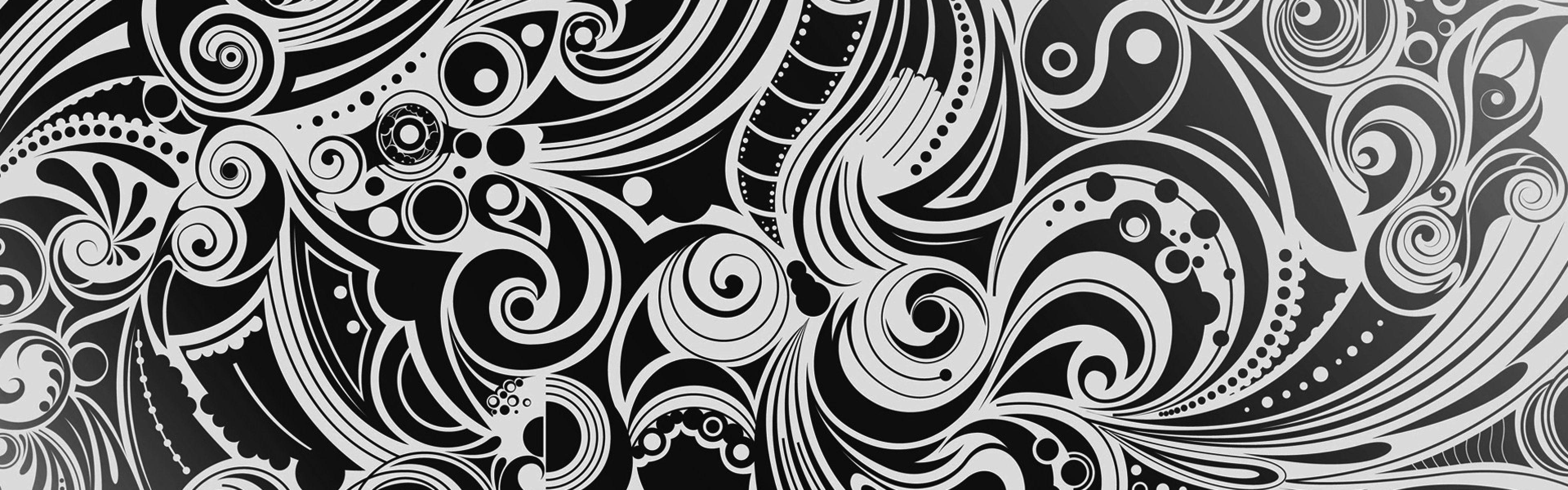 Download Wallpaper 3840x1200 Black, White, Pattern, Shape