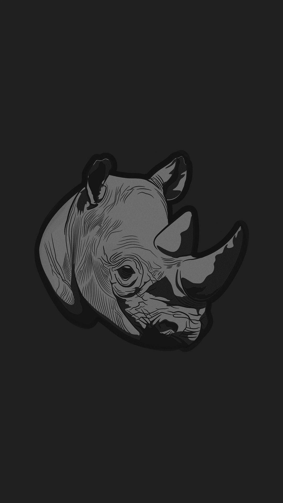 Thoughtful Rhino Dark Minimal Illust Art iPhone 8 Wallpaper
