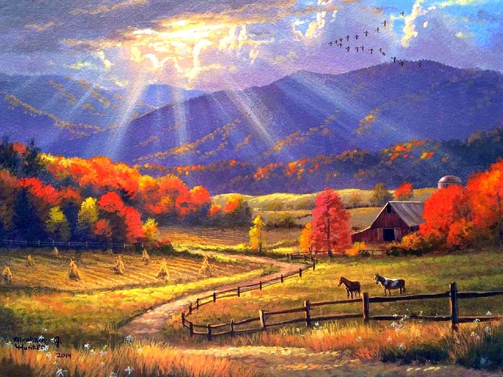 Mountain Mountains Paintings Love Flying Sunlight Nature Autumn