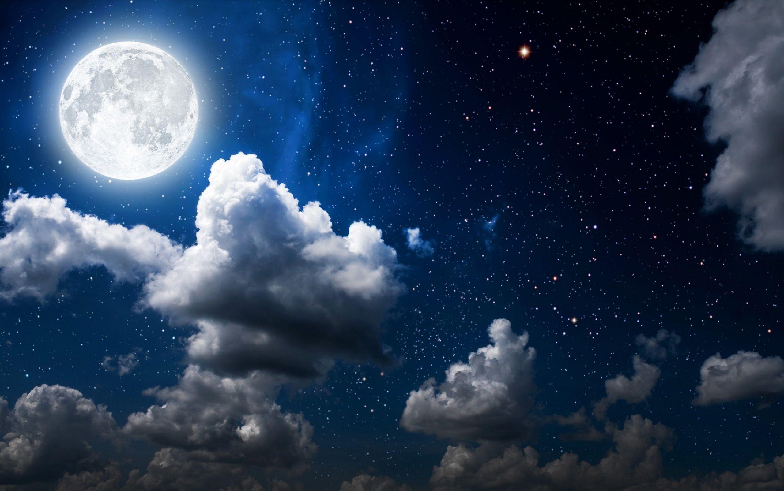 Wallpaper Moon, Clouds, Sky, Full moon, HD, Nature