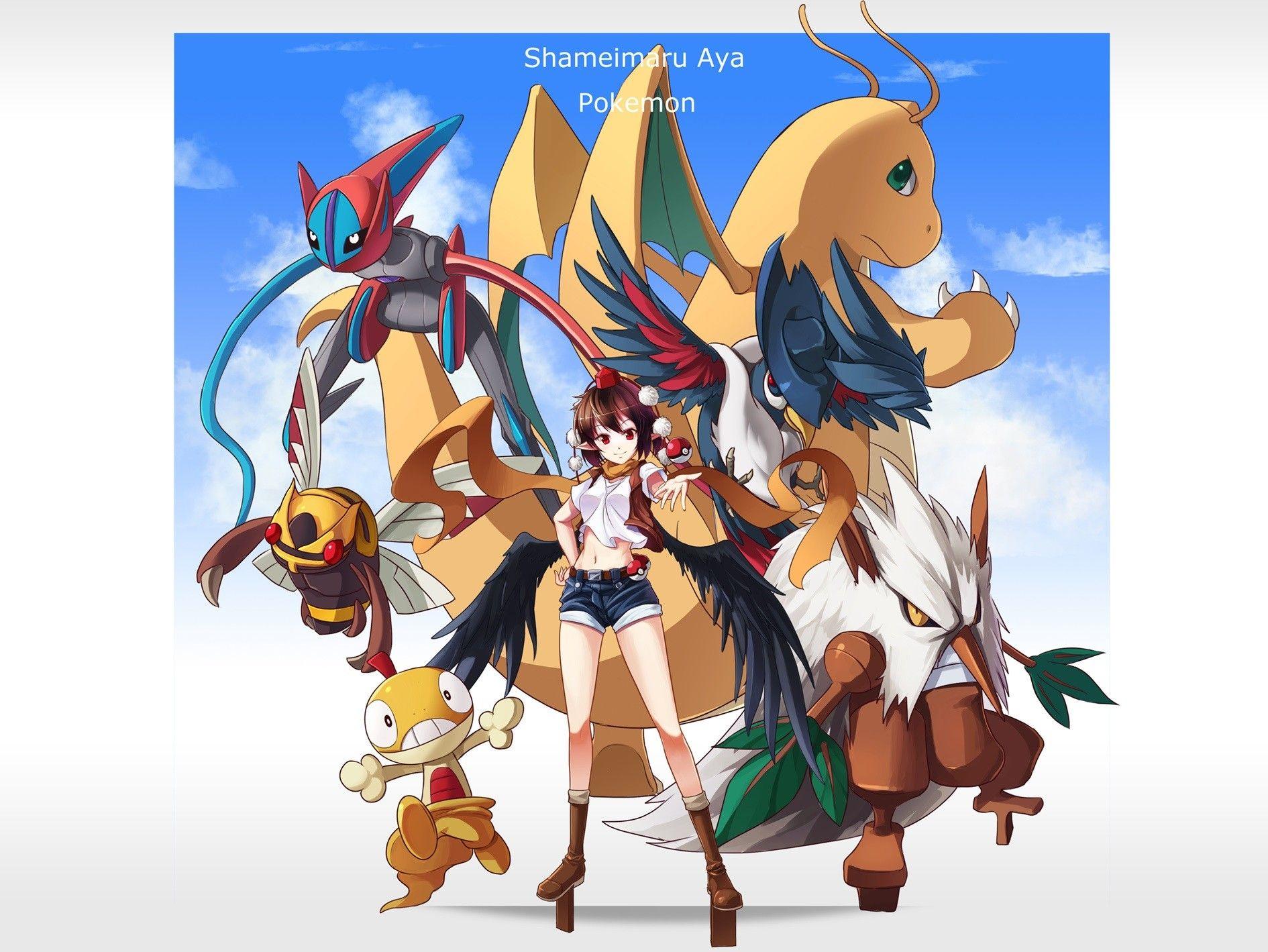 pokemon, Touhou, Shameimaru Aya, anime, Ninjask, scrafty, anime