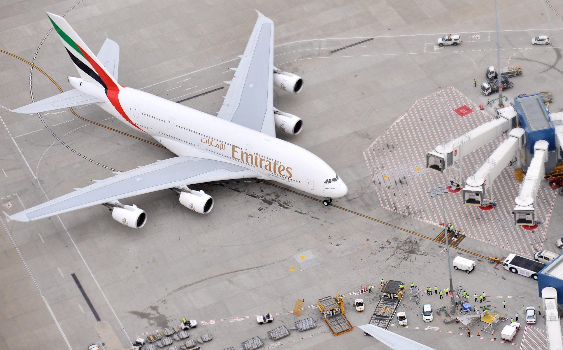 airbus a380 emirates airline plane passenger airliner airport