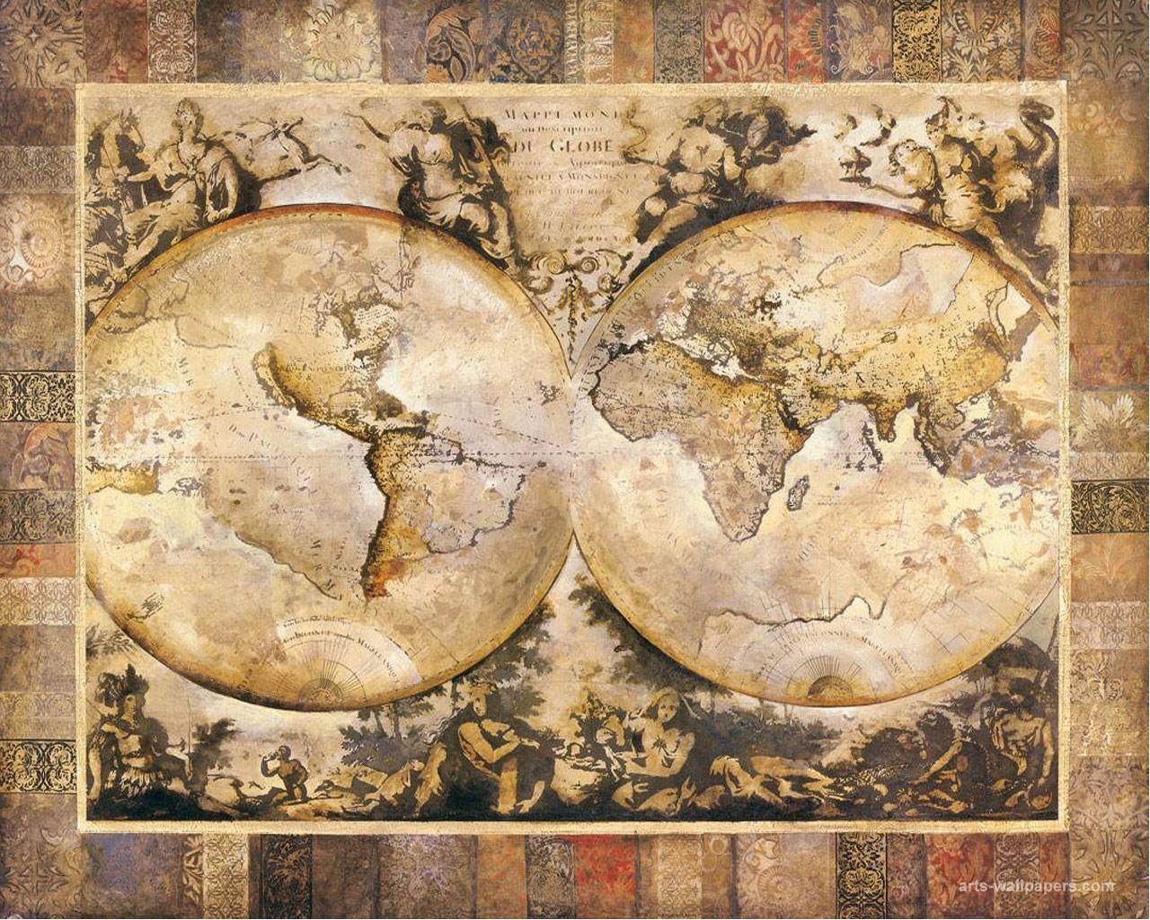 World Antique Map Wallpaper Art Print Poster Art Wallpaper