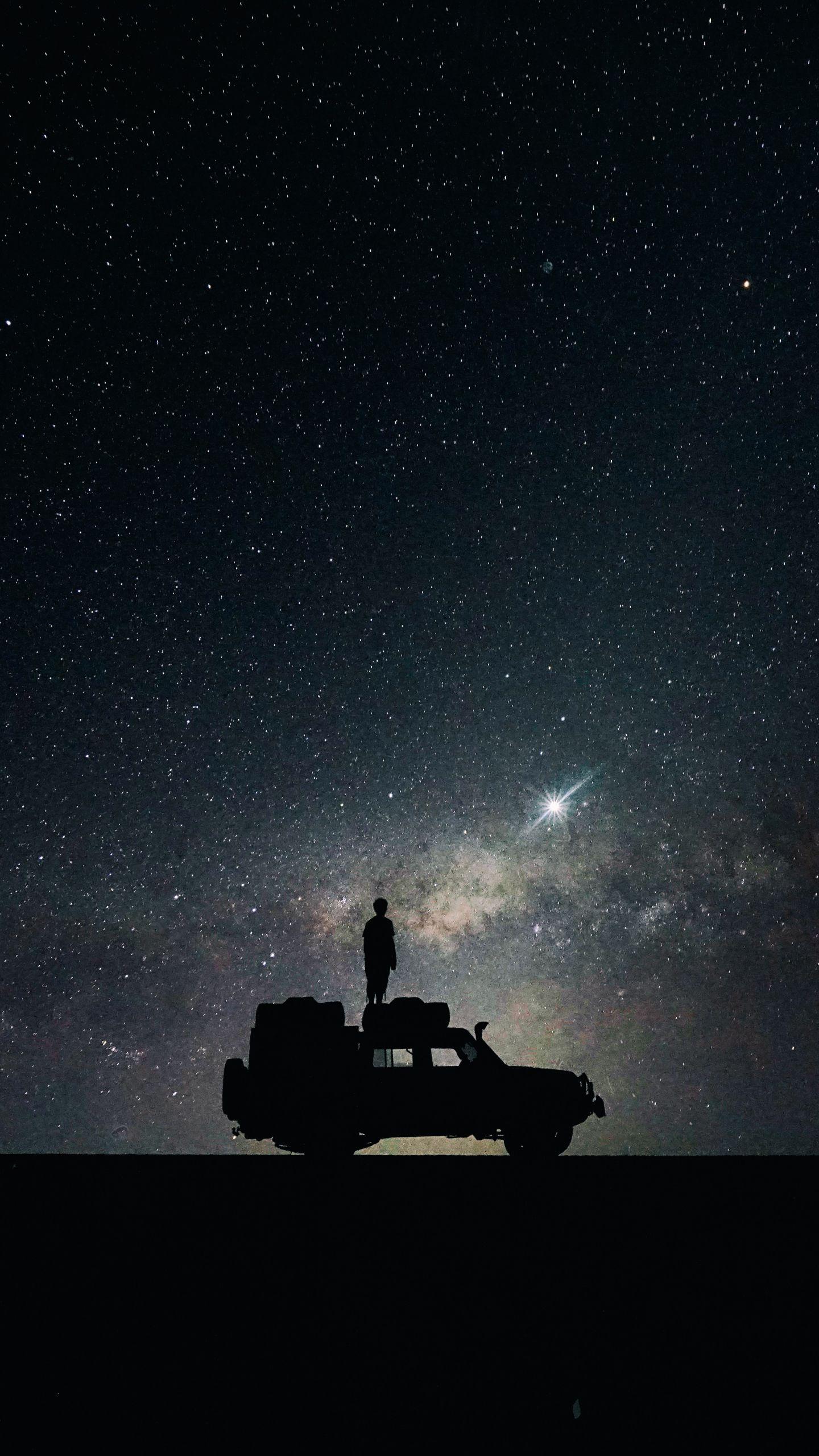 Download Wallpapers 1440x2560 Stars, Sky, Space, Car QHD Samsung