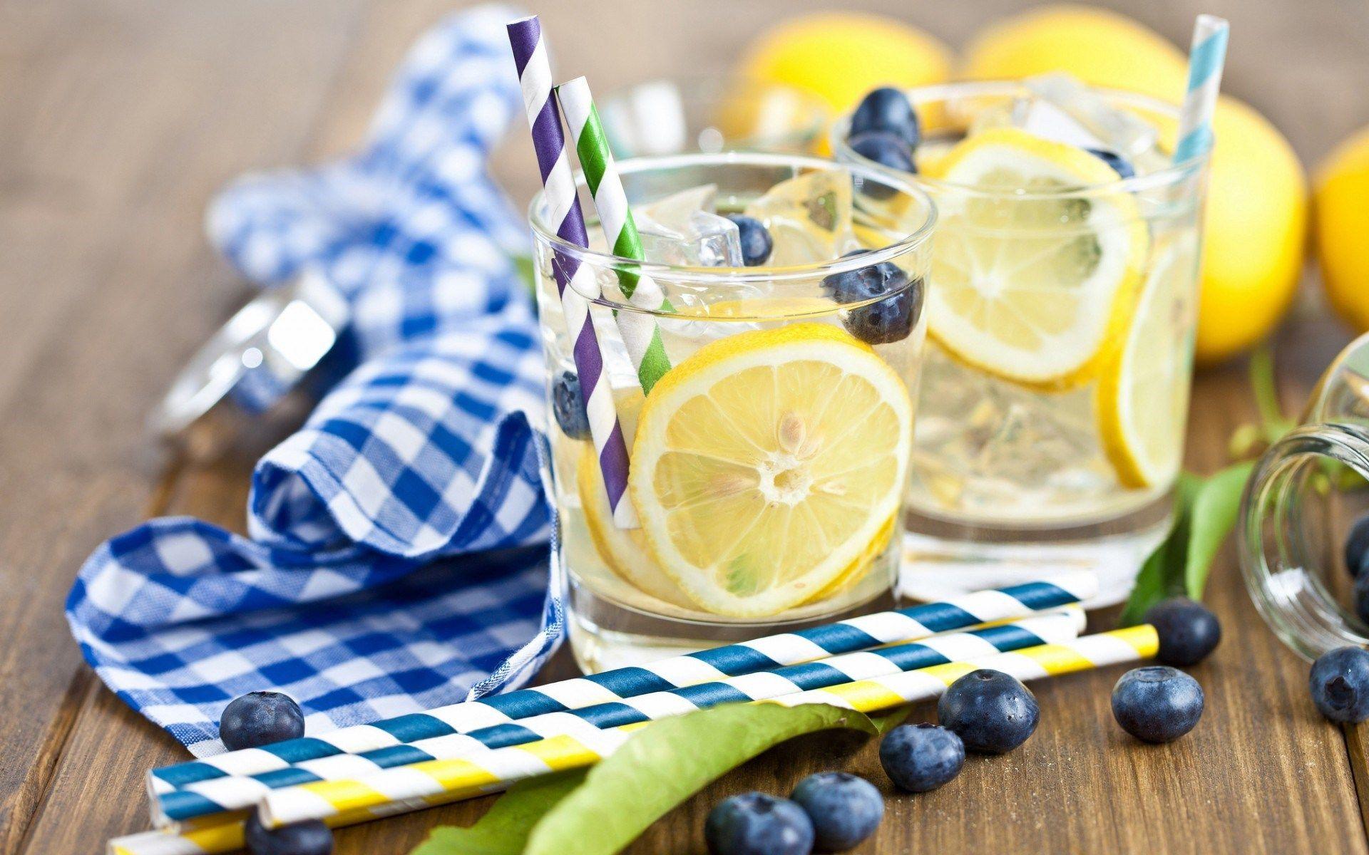 Drink Lemon Berries Blueberries Ice Cubes wallpaperx1200