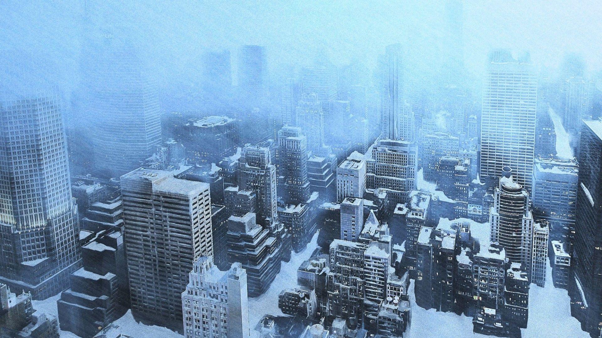 Snow falling on skyscrapers, New York City wallpaper download
