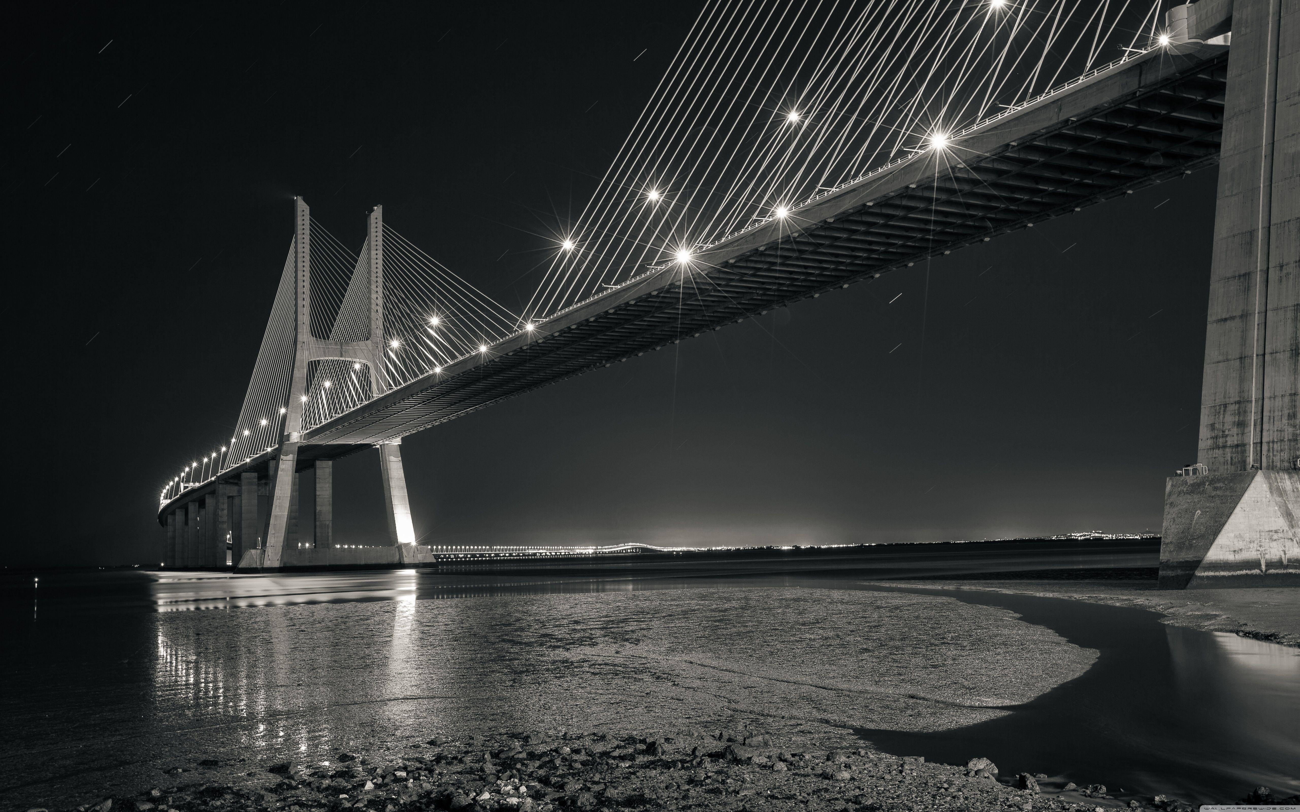 Vasco Da Gama Bridge Black and White Photography ❤ 4K HD