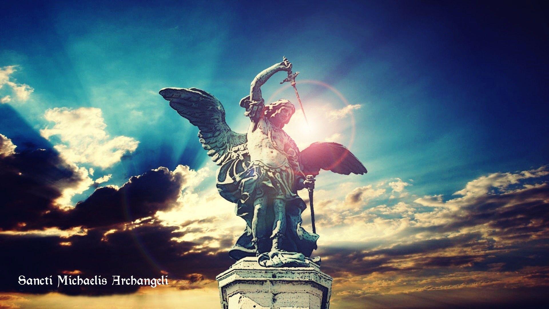 st michael archangel, Sky, Lights, Sword, Angel Wallpaper HD