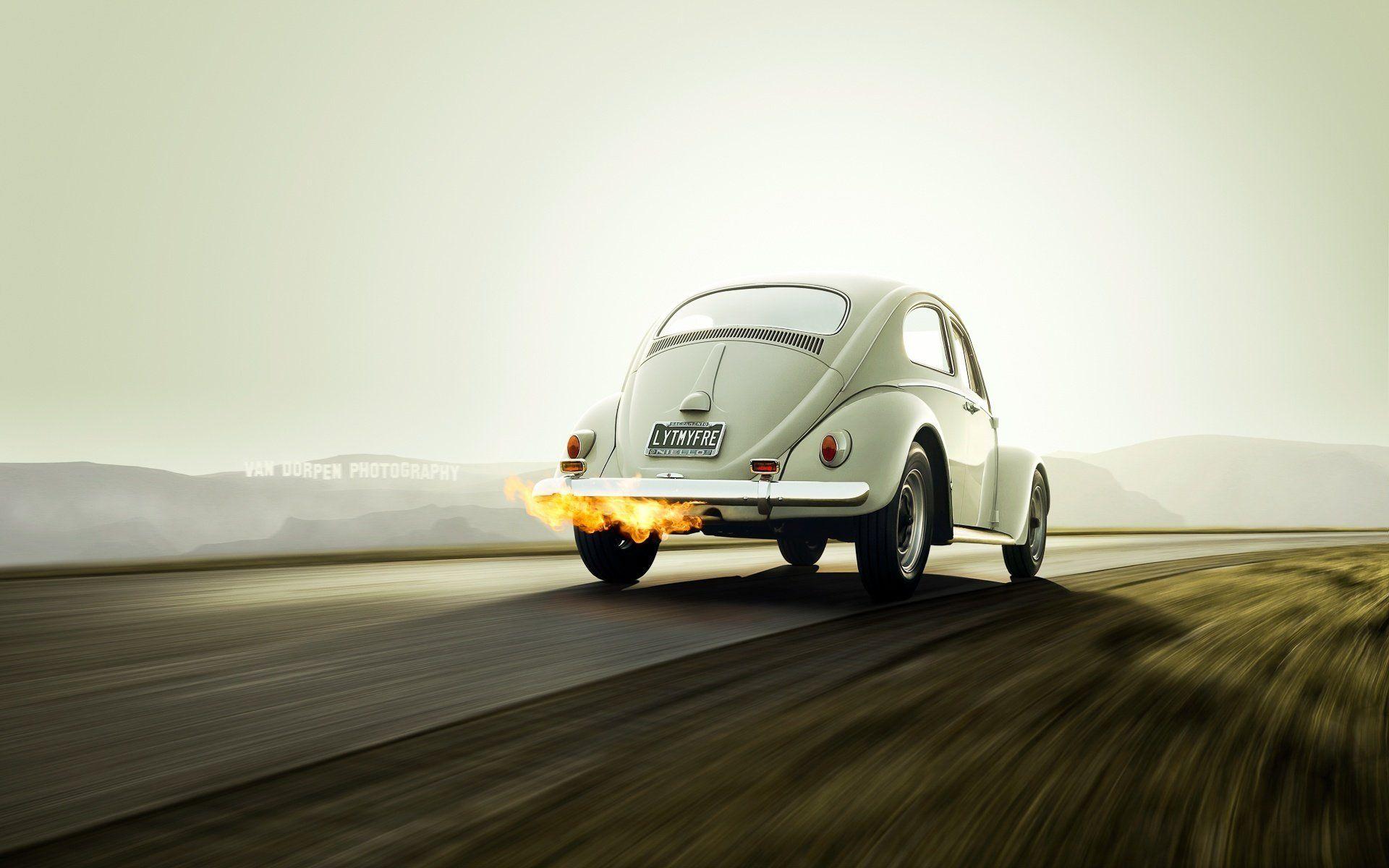volkswagen beetle white fire rear volkswagen beetle exhaust. flame