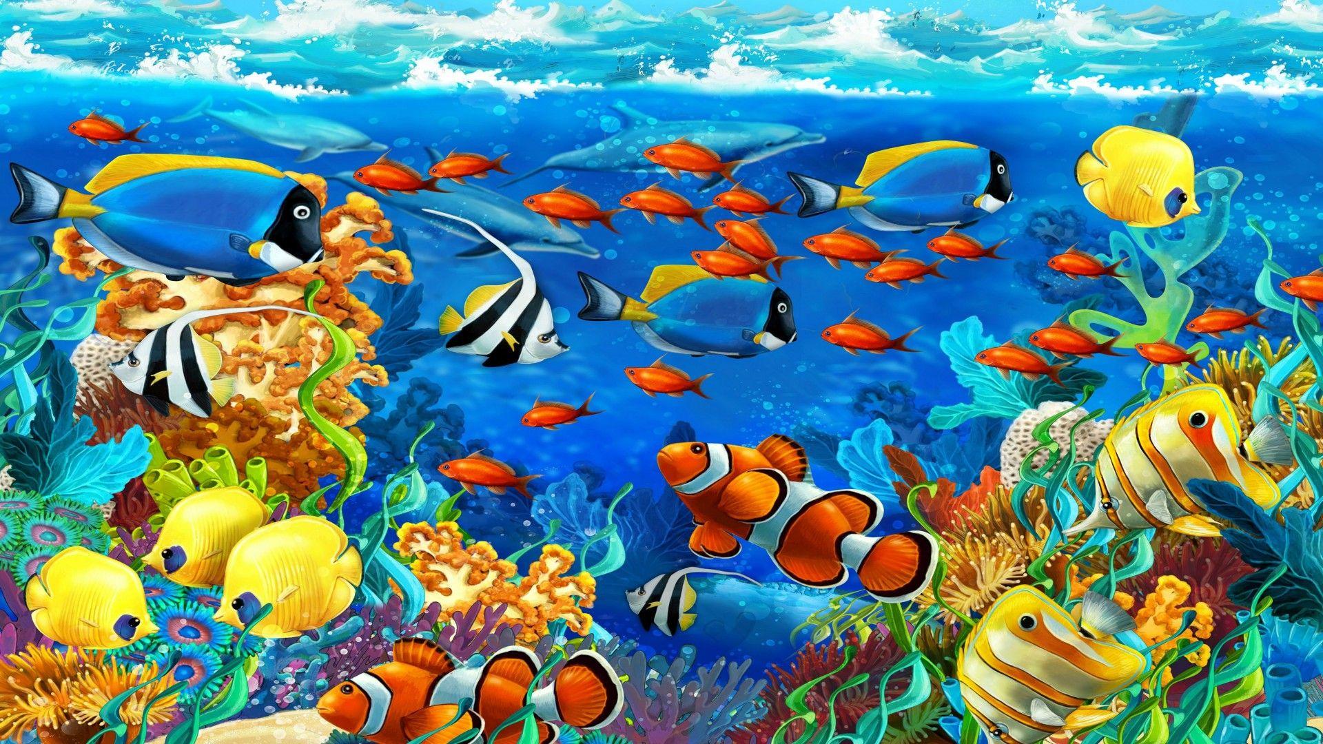 Sea Underwater World, Coral, Exotic Tropical Fish Wallpaper