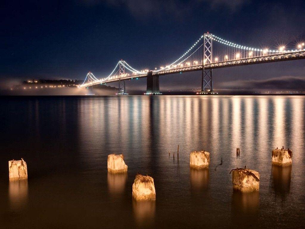 Bridges: Oakland Bay Bridge Night Lights Usa Photography