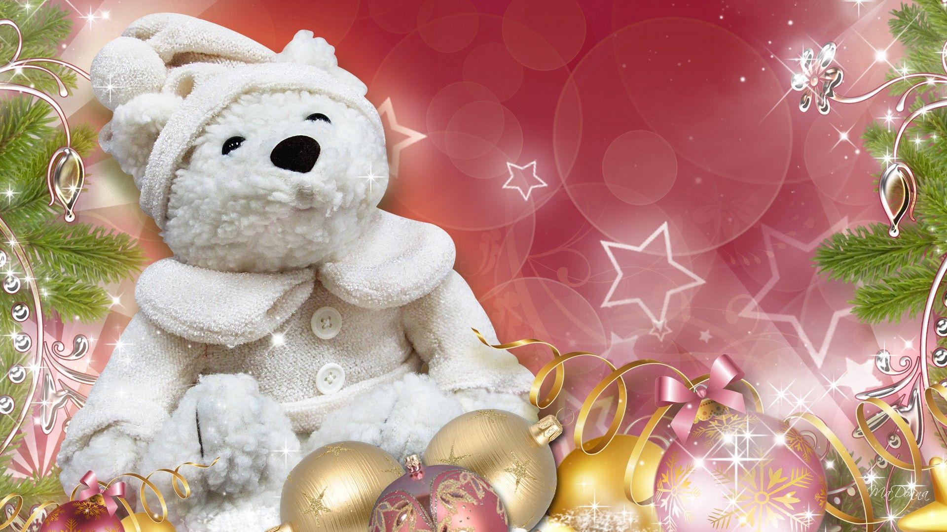 White Teddy Christmas New Year wallpaper free. teddy bear
