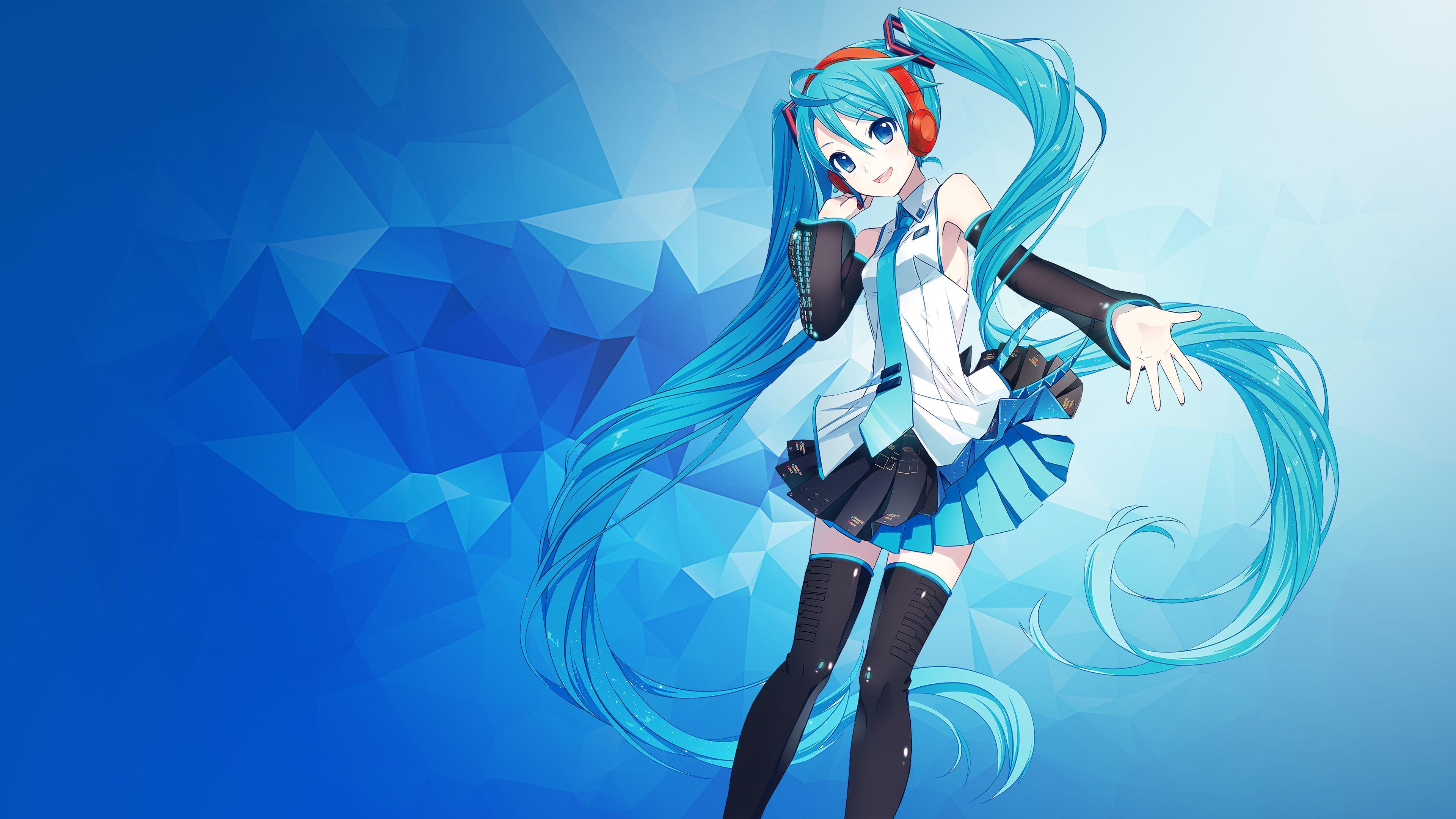 Wallpaper Hatsune Miku, Anime girl, Polygons, Blue, 4K, Anime