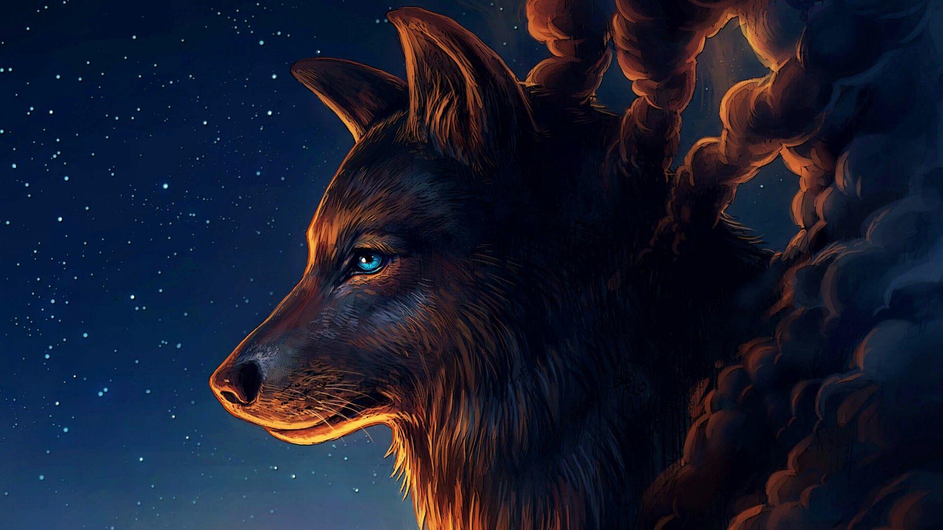 Wolf With Starry Sky Art Wallpaper. Wallpaper Studio 10