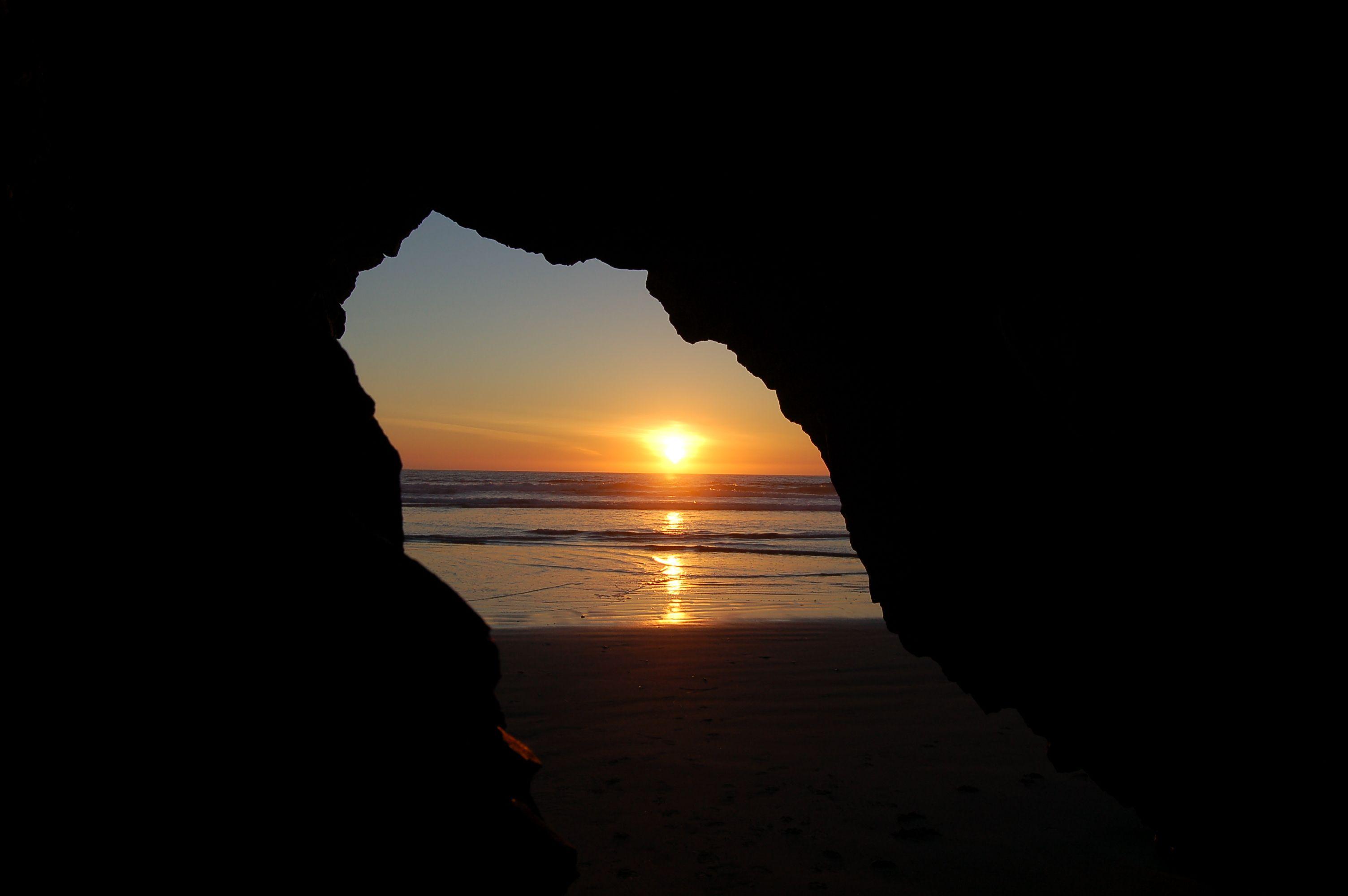Pizmo Beach California Cave Sunset Full HD Wallpaper