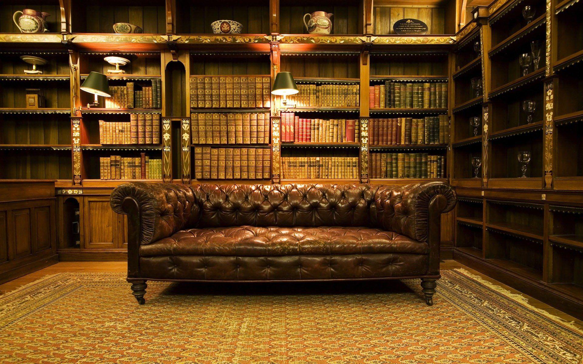 Library Leather Couch Wallpaper 20228 1920x1200