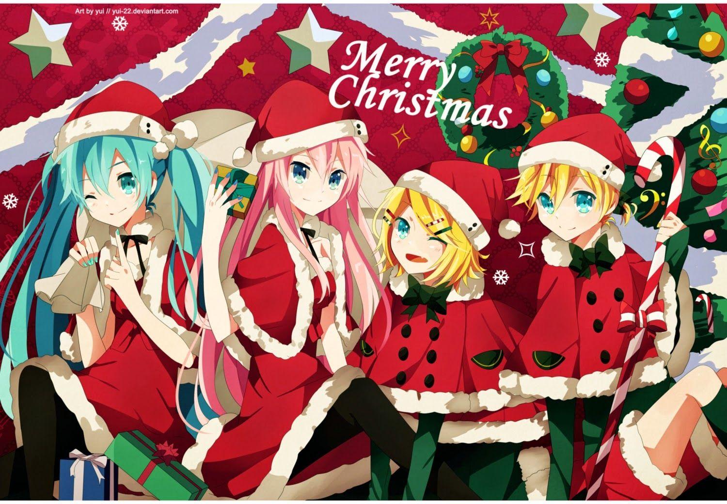 Premium Vector | Anime characters with christmas costumes poses