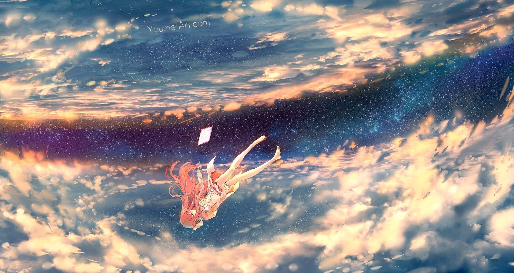 Wallpaper Shelter, Rin, Falling Down, Sky, Stars, Clouds