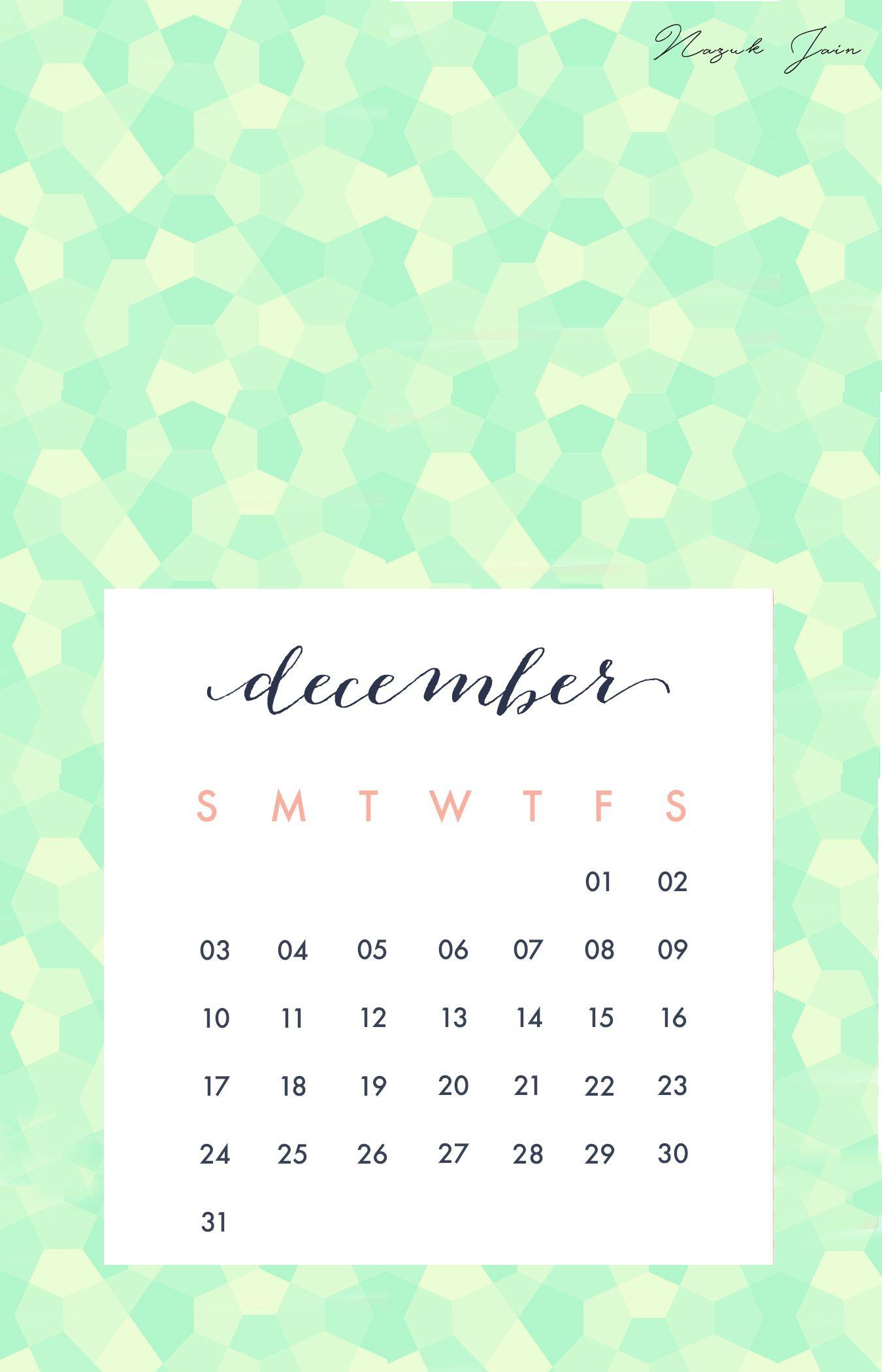 December Calendar Printables 2017 by Nazuk Jain. Calendar